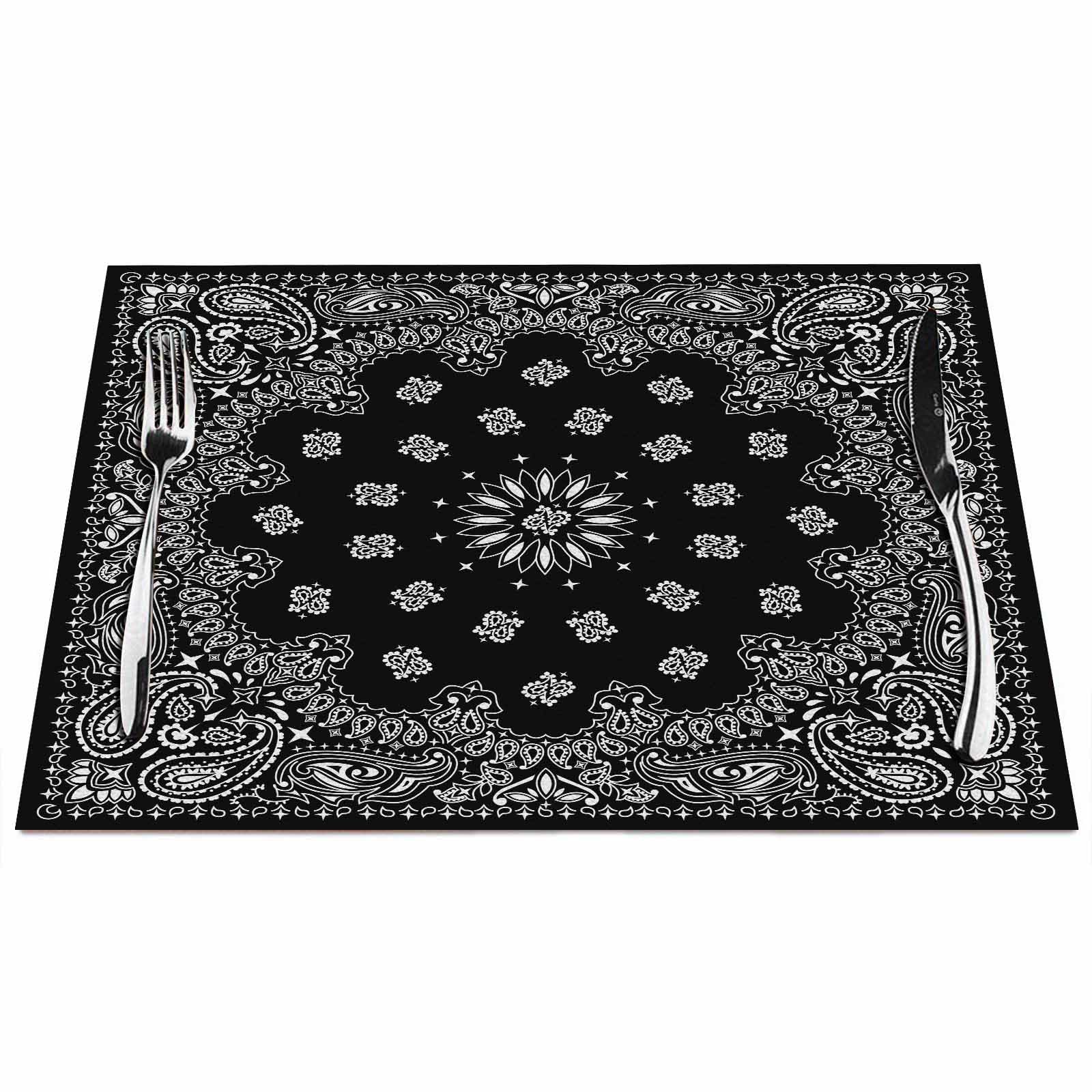 Walmsco Placemats Black White Bohemian Pattern Decor For Dining Room Kitchen Table,Waterproof Non-Slip Washable Heat Resistant Placemats,Set of 4,12"x18" — image 1