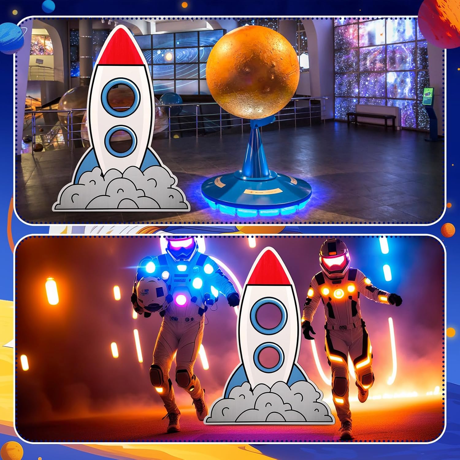 Amyhill 5 Feet Rocket Space Ship Cardboard Cutout Stand Ups Rocket Spaceship Backdrop Photo Props Standup for Classroom Vacation Bible School Space Theme Party Science Fairs Supplies