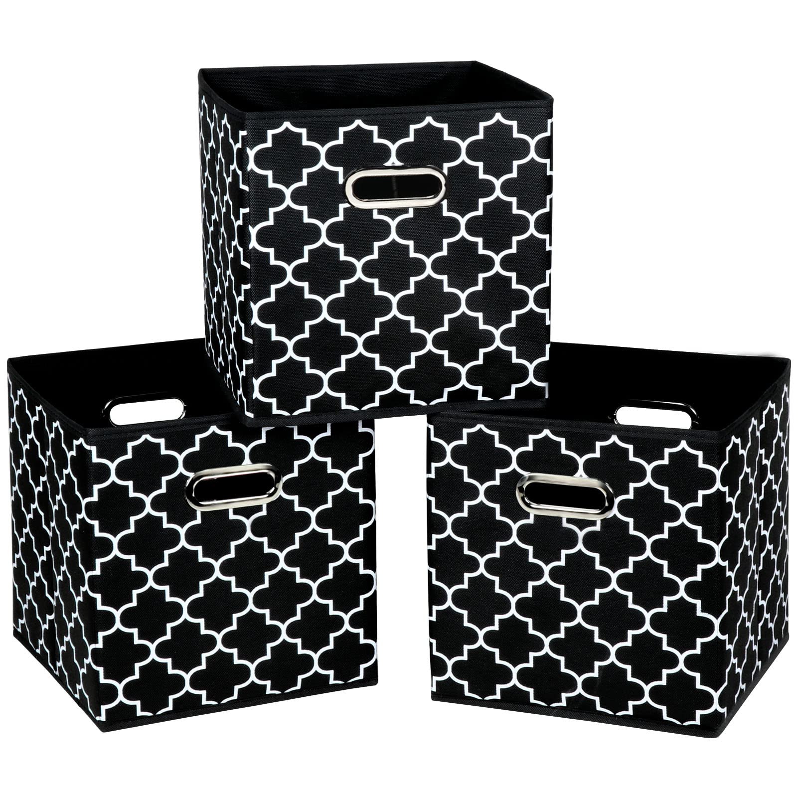 Fabric Cloth Storage Bins,Fabric Cube Organizer with Dual Handles Foldable Cube Storage Baskets for Home Bedroom Storage,Set of 3,(Black Light)