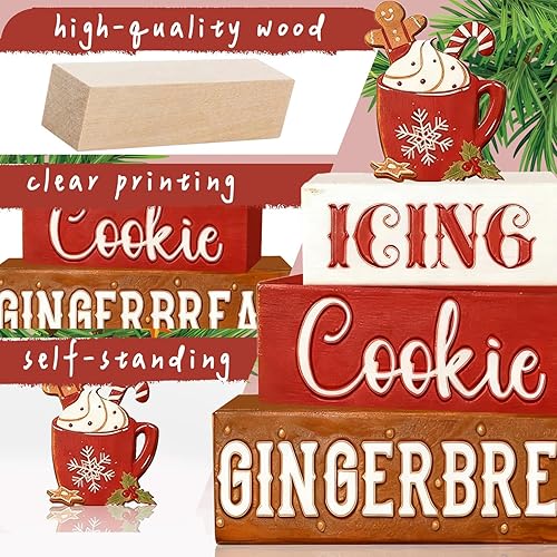 Miniatura 3 de 4 piezas de decoraciones navideñas para interiores - Decoración de mesa de jengibre de madera para el hogar - Centro de mesa navideño para la mesa -