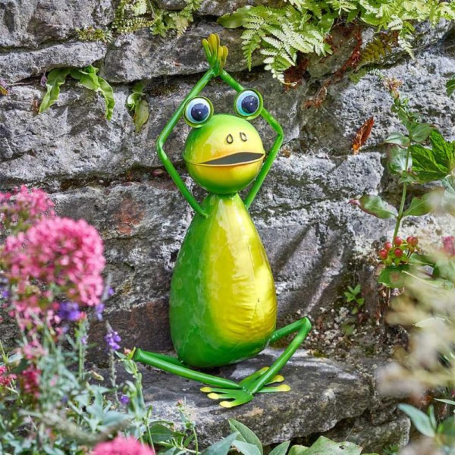 Garden Mile Grenouille de yoga en métal - Ornements de jardin en plein air - Résistant aux intempéries - Peint à la main - Sculptures et statues de jardin pour intérieur et extérieur - Idéal pour