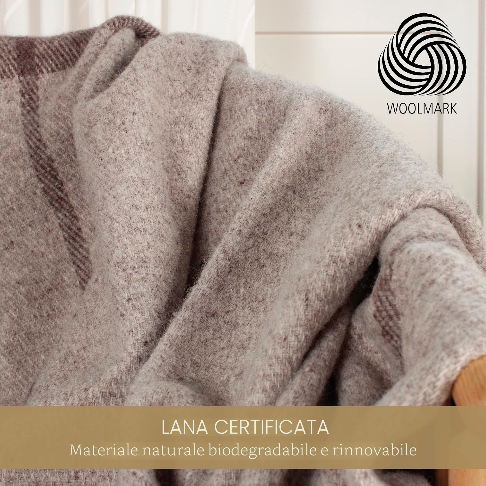Arctic Toke - Coperta in lana, plaid, design stile scandinavo, 100% lana vergine con sigillo Woolmark, 130 x 200 cm, colore beige