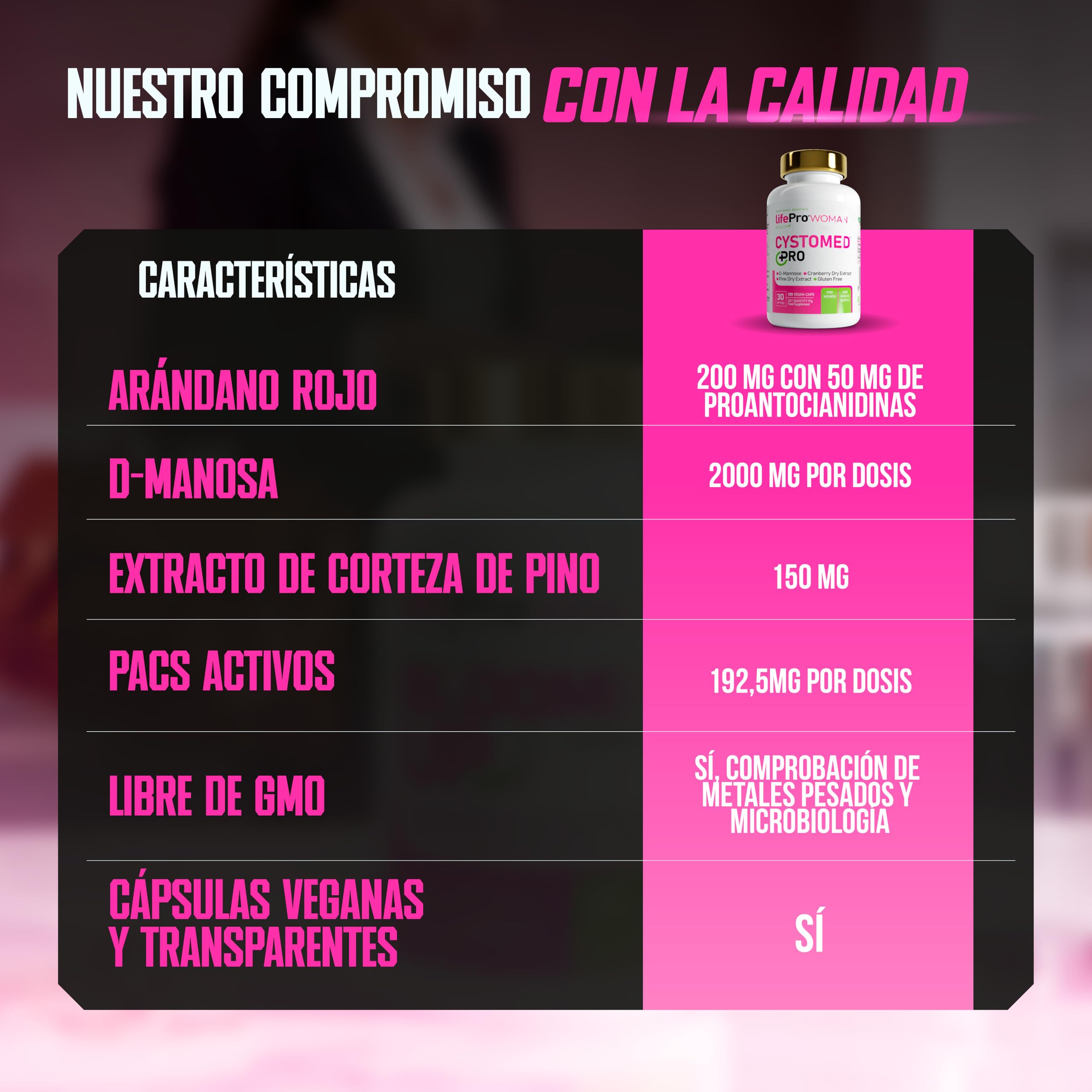 Arandano Rojo Cistitis 5x Potencia EFSA + D Manosa 2000mg + Extracto de Pino – Life Pro Cystomed Triple Acción 120 Caps con 192,5mg PACs Estandarizados – Científicamente (EFSA/PubMed)