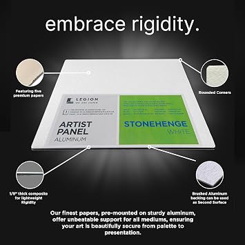 Legion Artist Panel, 1/8 Composite Brushed Aluminum with Stonehenge 100% Cotton White 250gsm Paper, 12 x 16 inches for Dry Media