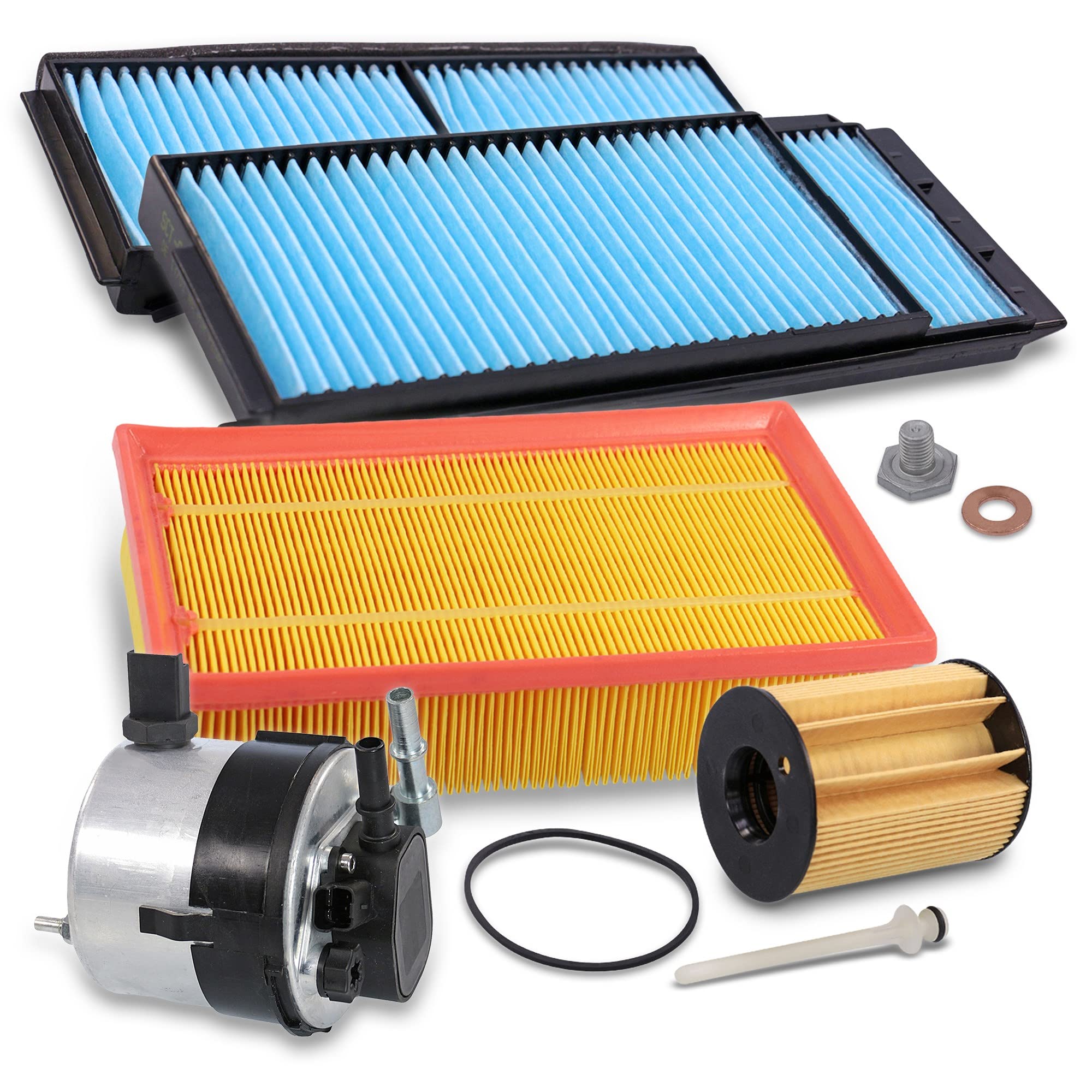 BESTPRICE Paquete de inspección juego de filtro con 1x filtro de aceite,filtro de aire,filtro de habitáculo,filtro de combustible,tapón de drenaje de aceite con junta MAZDA 3 (BK),3 notchback (BK)