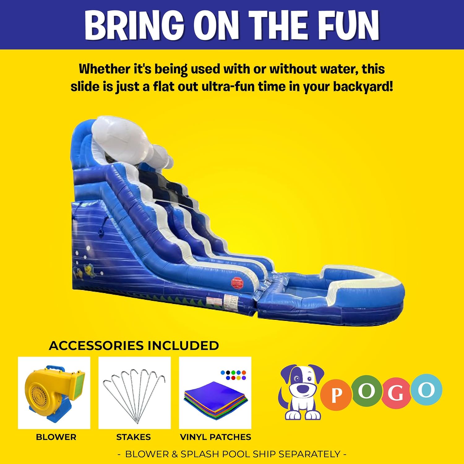 Crossover Inflatable Water Slide for Kids with Removable Splash Pool, 25.5 x 9 x 15 Foot Blue Wave Backyard Party Waterslide, Includes 1HP Blower, Stakes, Storage Bag, Patches - 15 Feet Tall Blue Wave Marble 25.5' L x 9' W x 15' H image 3 of 8 B0BSNRQ1SC