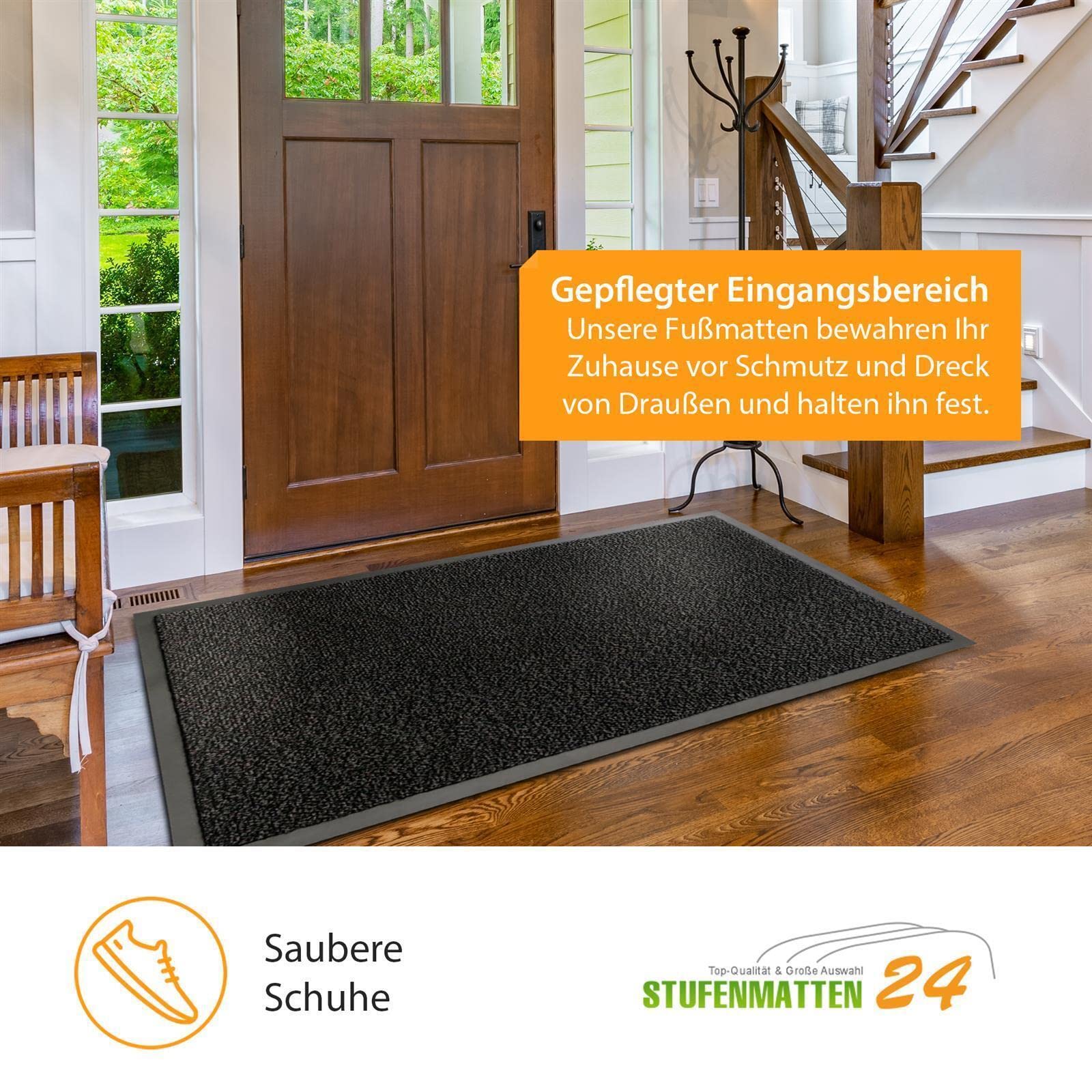 Kettelservice-Metzker® Schmutzfangmatte | Sauberlaufmatte | versch.Farben & Größen | grau-schwarz meliert 120 x 180 cm