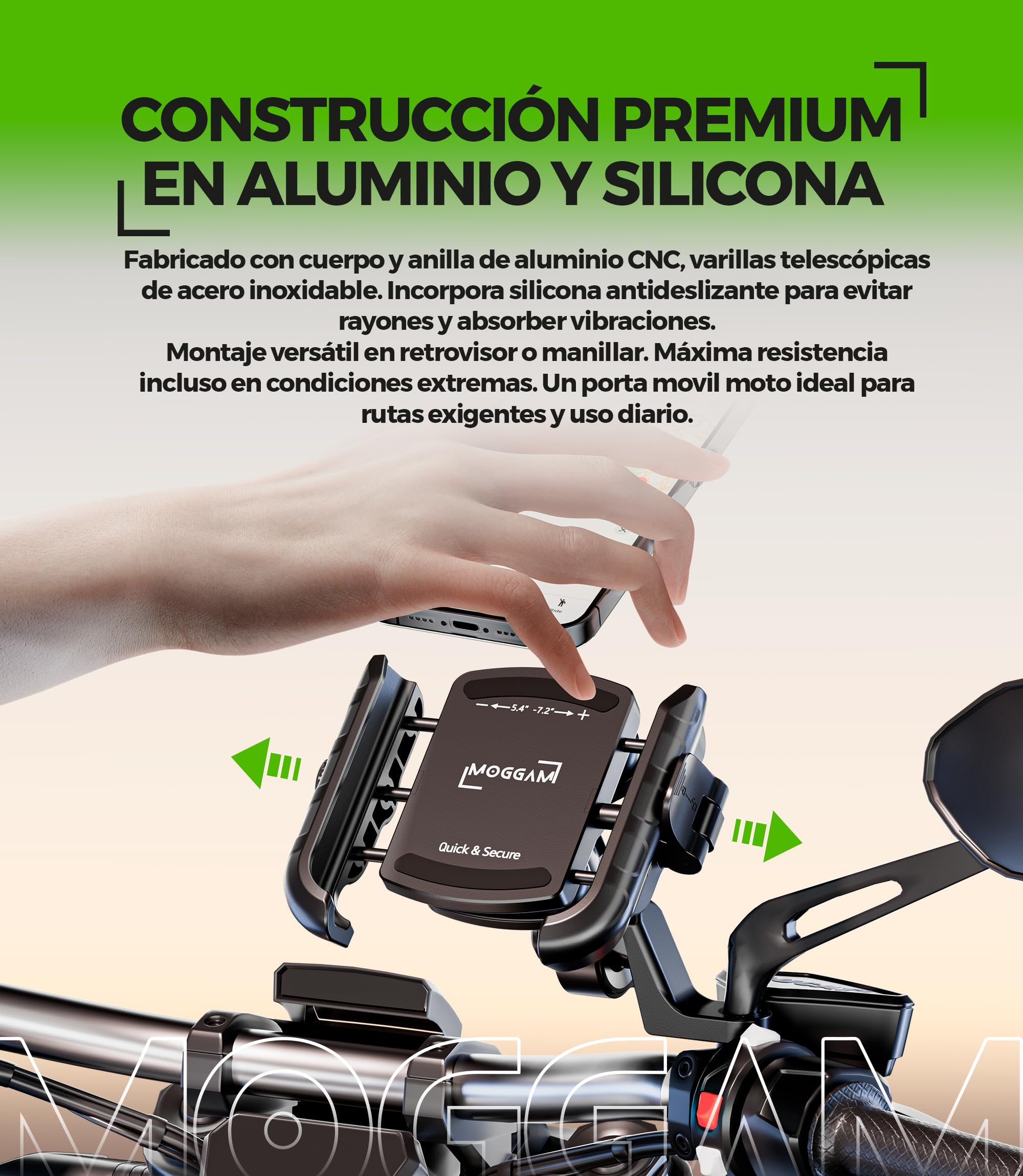 Soporte Movil Moto Antivibración de Aluminio CNC Liberación Rápida y Rotación 360° para Montaje en Manillar Espejo Retrovisor y Barras 12–14 mm Compatible con Scooter Bicicleta y Patinete Eléctrico — view 8