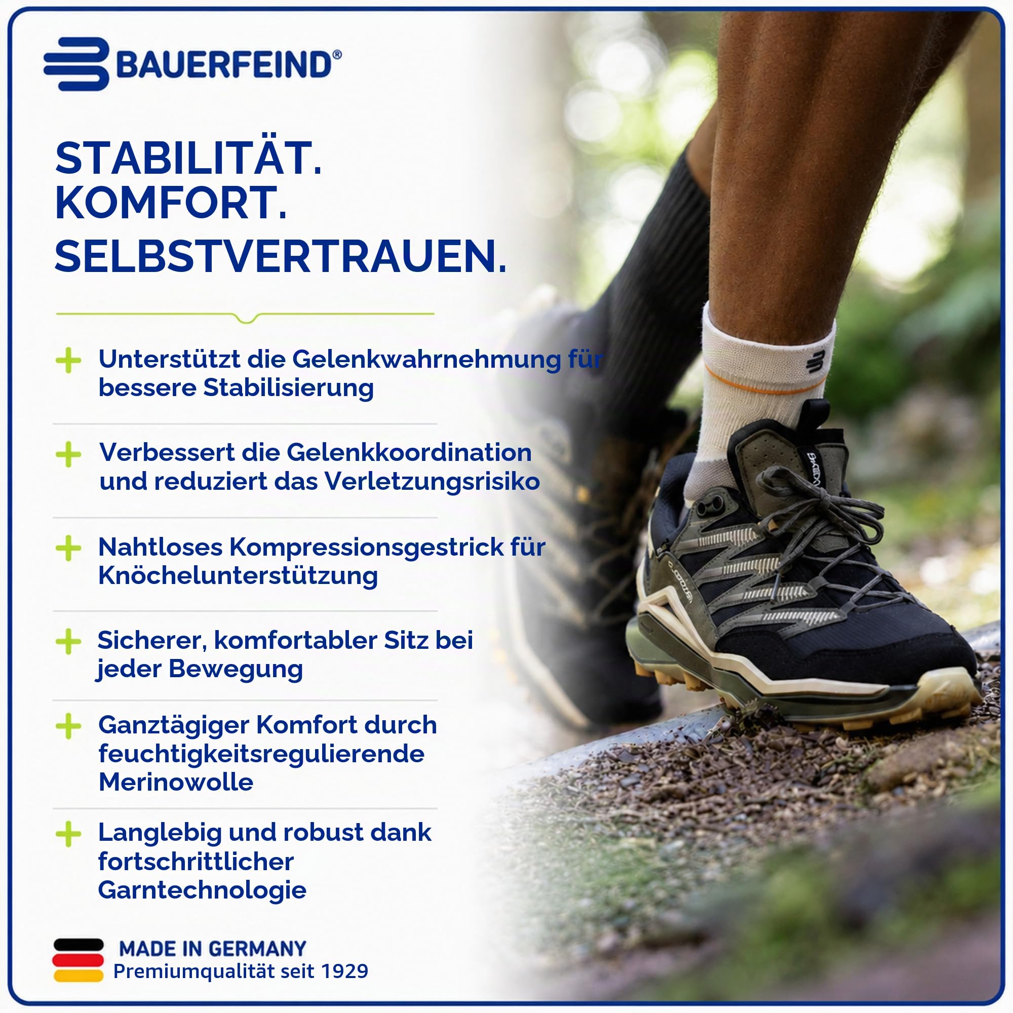 BAUERFEIND Sprunggelenk Sleeve „Outdoor Compression Ankle Support“, 1 Unisex Sprunggelenkbandage mit Merinowolle, Rechts & Links tragbar, Knöchelbandage zur Wanderausrüstung