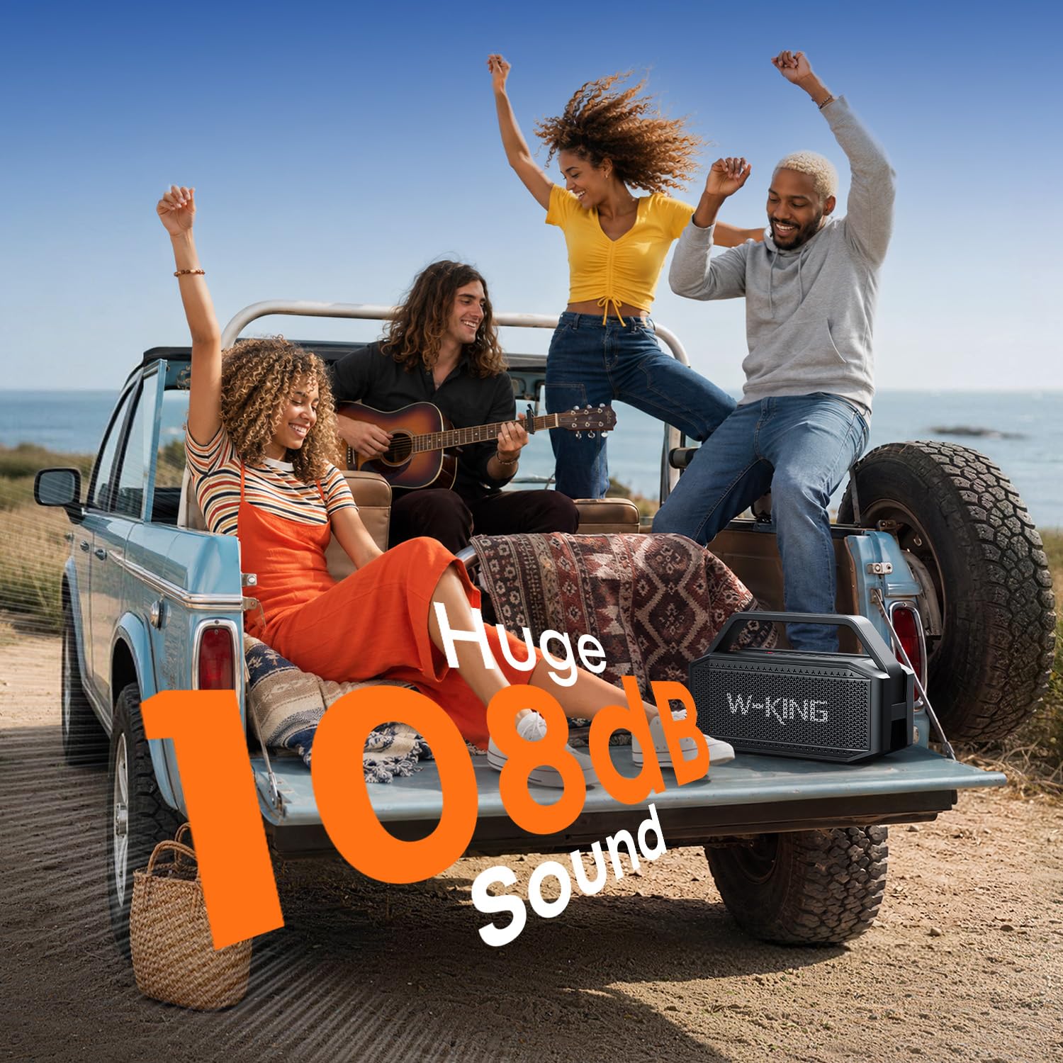 W-KING Subwoofer'lı Taşınabilir Yüksek Bluetooth Hoparlörler, 60W Dış Mekan Hoparlörleri Bluetooth Kablosuz Su Geçirmez Hoparlör, Derin Bas/40H/TF/AUX