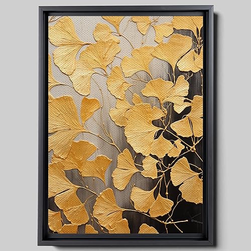 Original Ginkgo biloba Print On Canvas, Modern Textured Gold Wall Art, Abstract Gold Leaves Print, Living room Wall Decor, Modern Decor Canvas, Decor