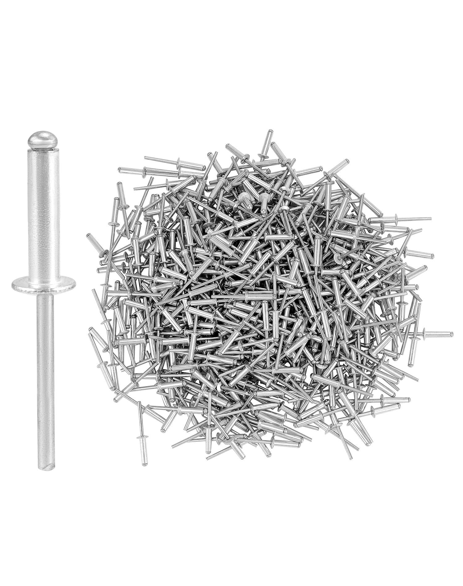 QWORK Remaches ciegos de aluminio, 500 unidades de 3/16 x 3/4 pulgadas (4,8 x 20 mm), surtido de remaches ciegos, color plateado