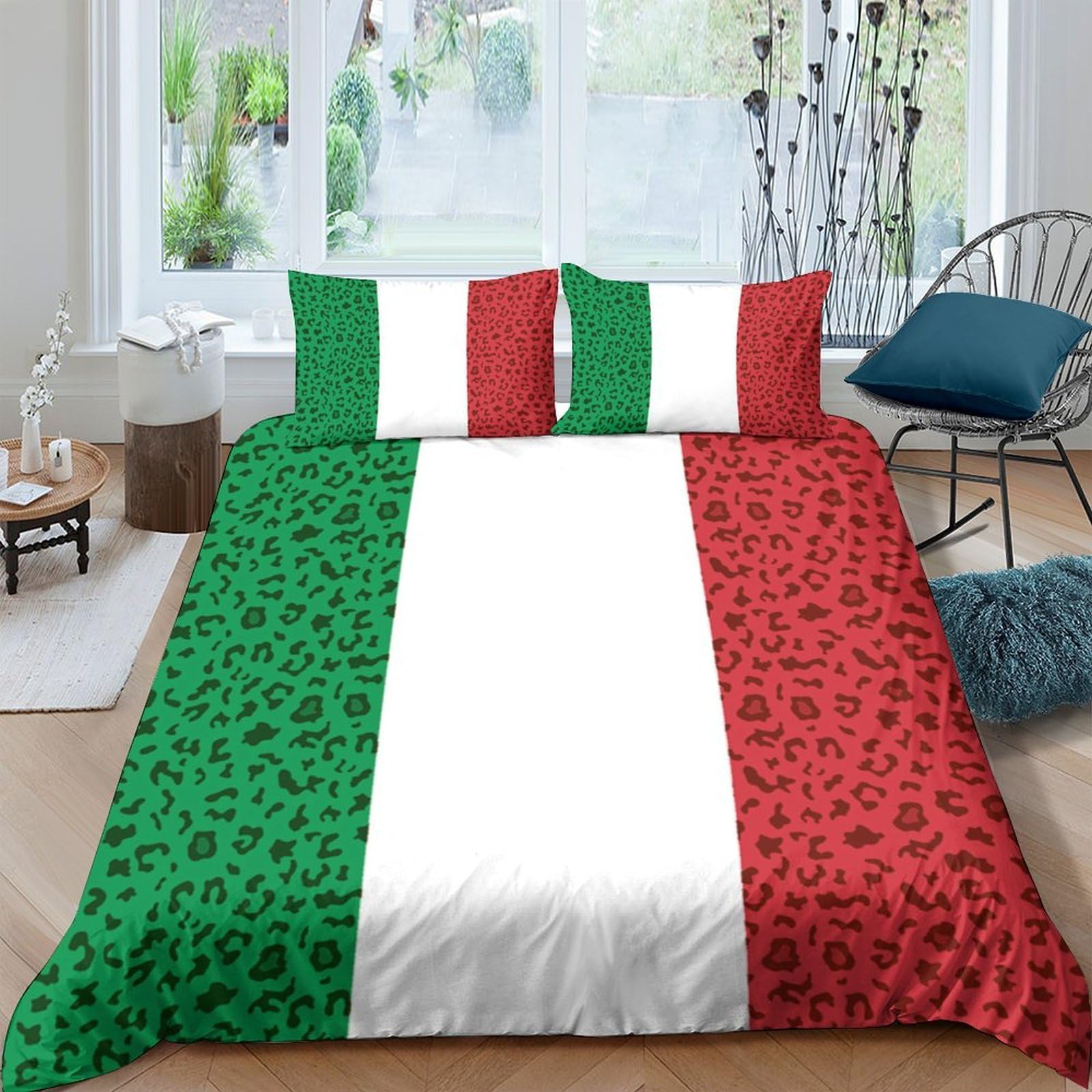 GPLZQXKJNH 3D Printed Italian Flag Duvet Cover Microfiber Soft Breathable Bedding Set with 2 Pillowcases for Bedroom Decor Single（135x200cm）