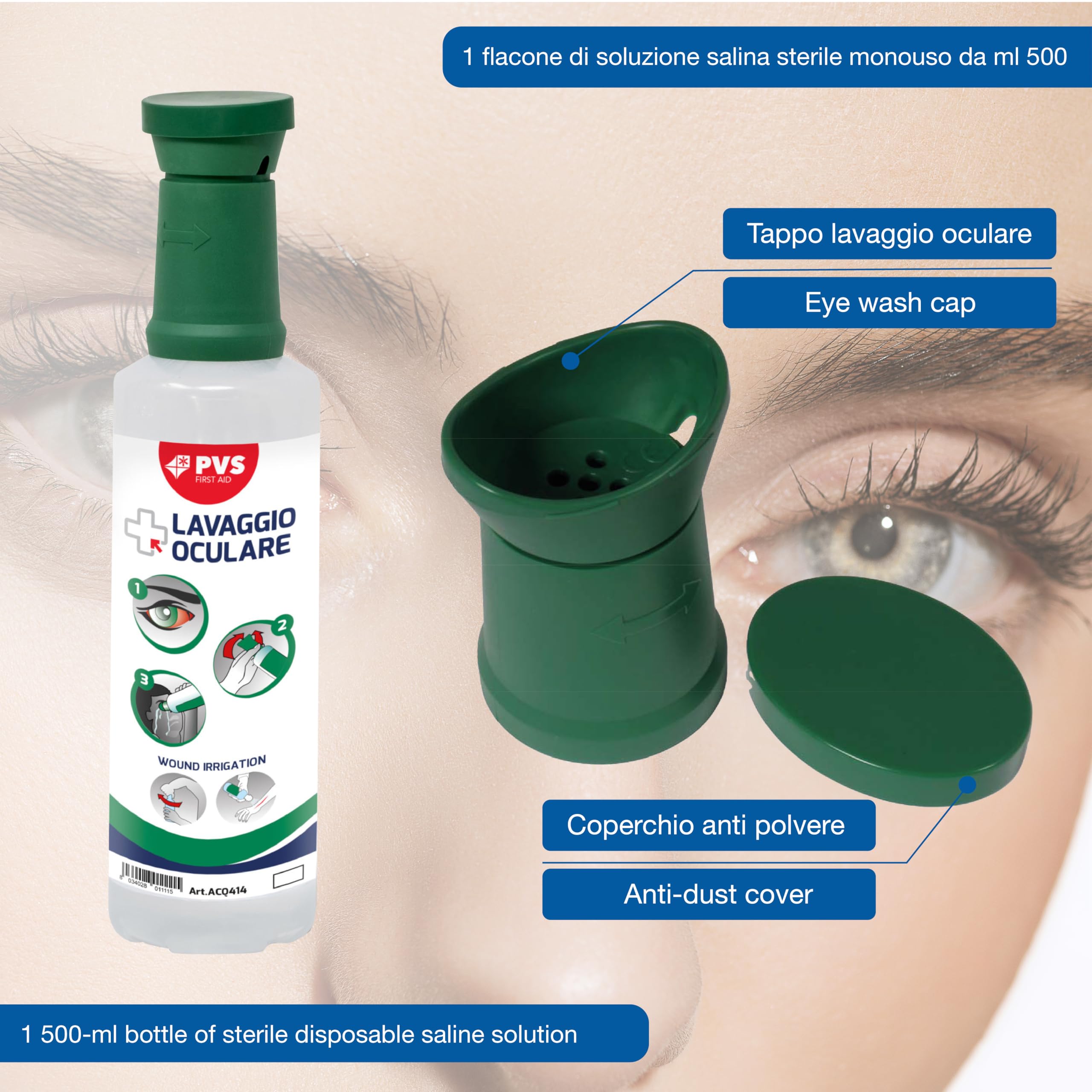 PVS - Soluzione Lavaggio Oculare, 500 ml Sterile, 34888