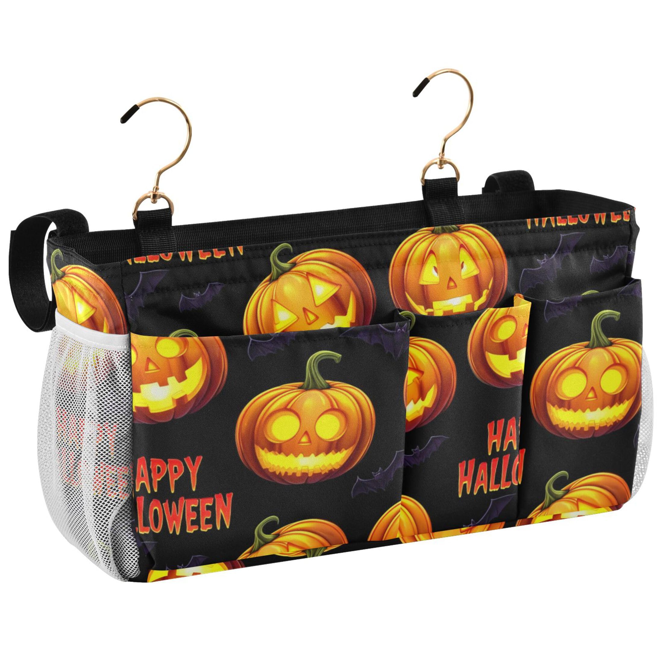 Burbuja Pumpkins Spooky Faces Bedside Caddy Hanging Storage Organizer with 2 Straps and Hooks for Home College Dorm Bunk Bed Hospital Bed Crib