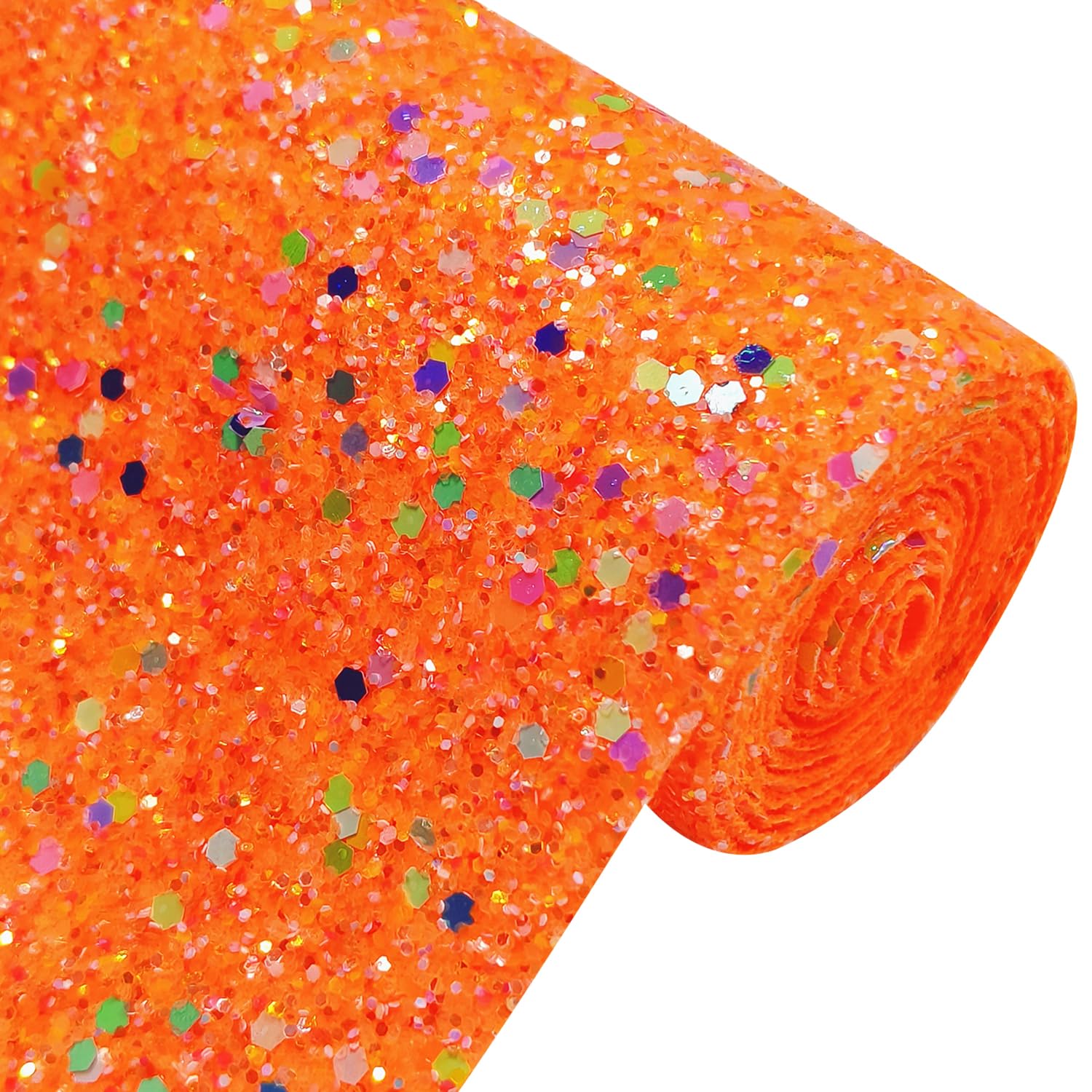 Sparkly Neon Orange Chunky Glitter Fabric Random Faux Leather Roll 12 x 51 inch Shiny Synthetic Leatherette for Bows Crafts (Fluorescent Orange)