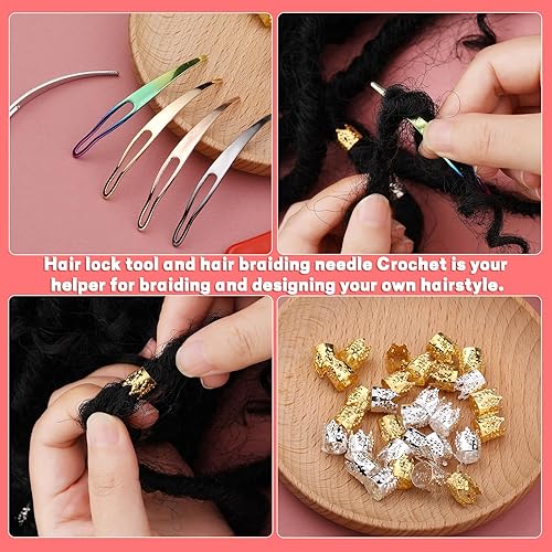 Miniatura 5 de Gancho de ganchillo para rastas, 48 herramientas de gancho de ganchillo para rastas, 6 agujas de ganchillo para rastas, gancho de cierre doblado de