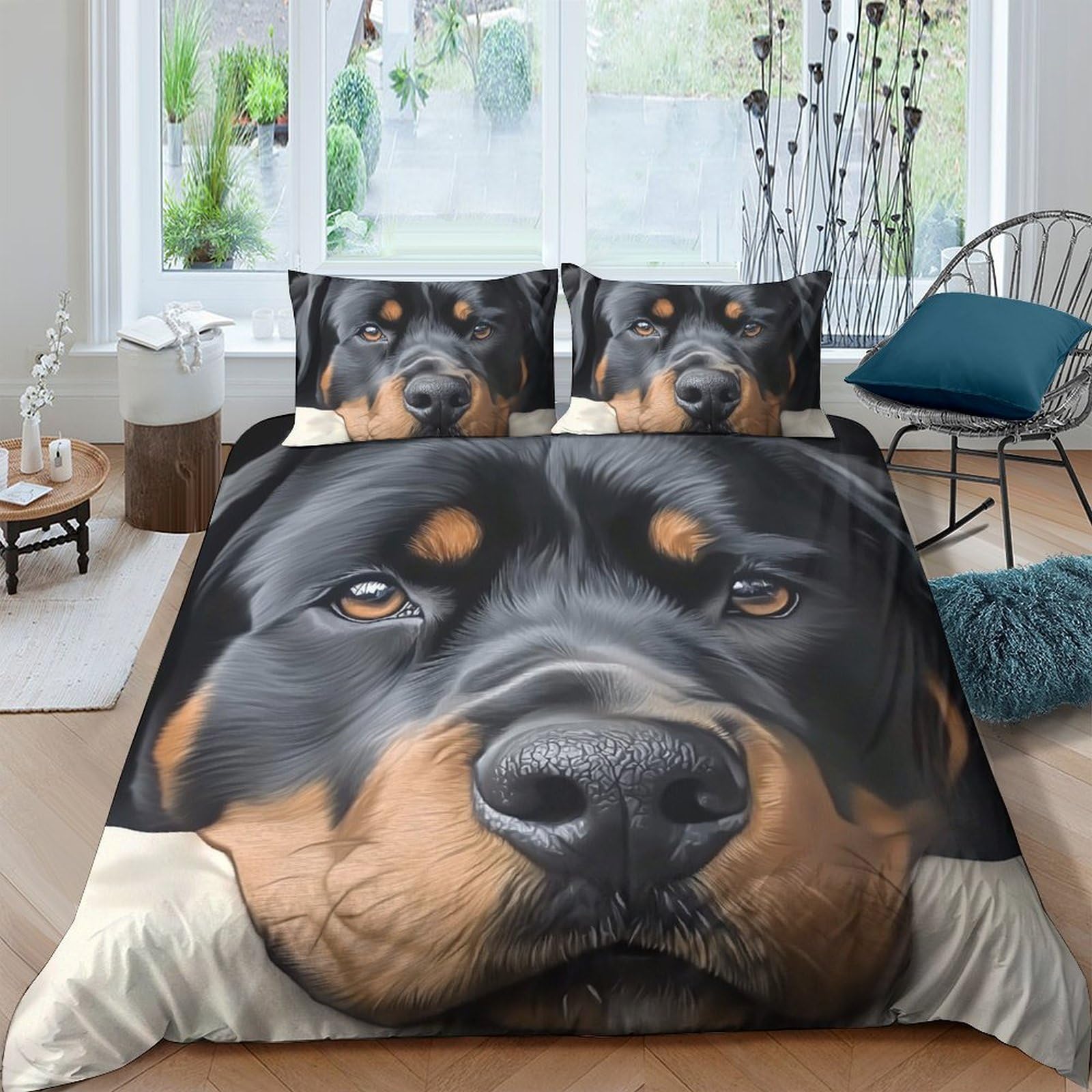 Ctjqhvkz Style-8 3D Printed Rottweiler Dog Fitted Sheet Microfiber Soft Black Brown Bedroom Decor Mattress Cover For Home Dorm Single（135X200cm）
