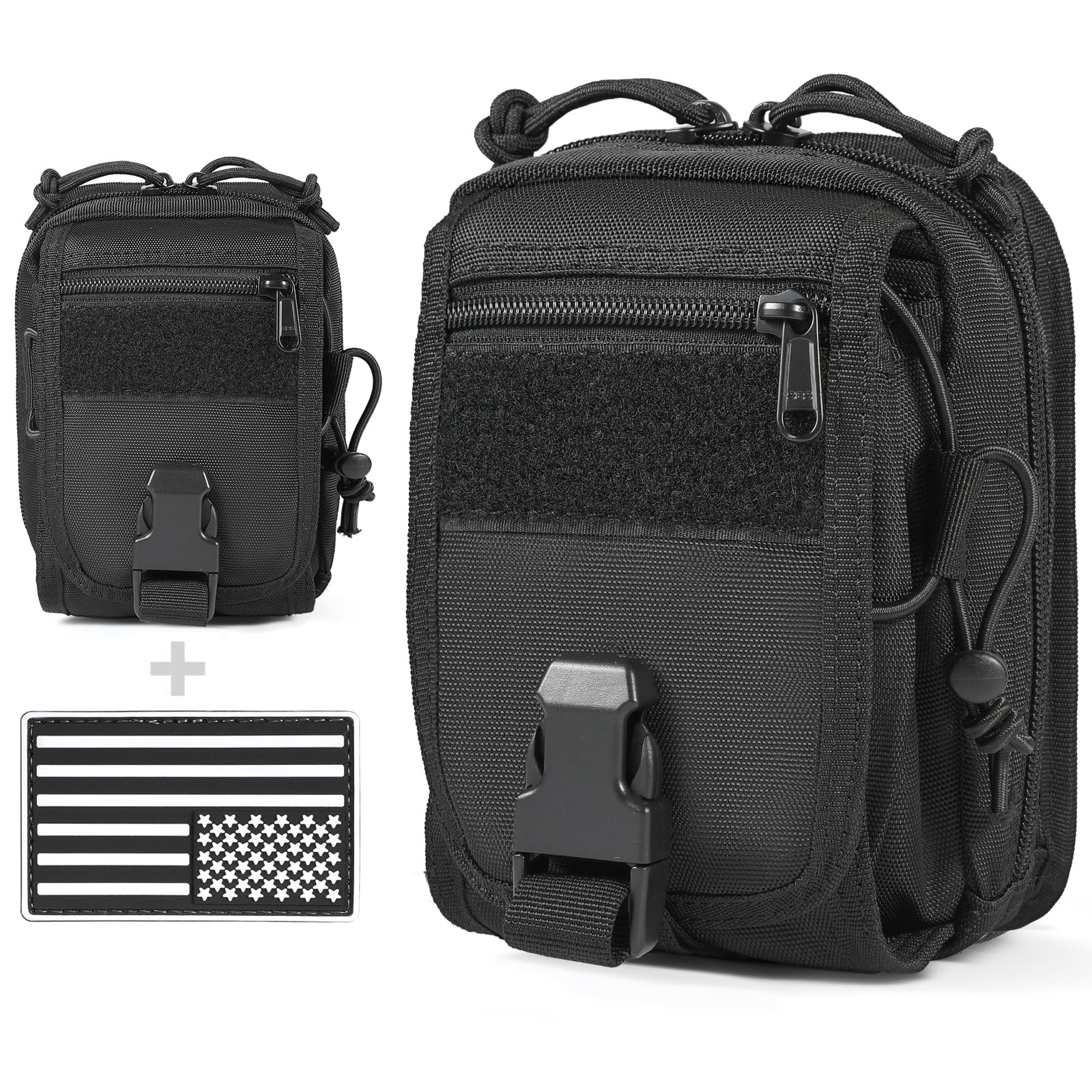 LarKooMultipurpose Tactical Molle Belt Pouch EDC Gadget Organizer Slim Utility Waist Bag with Compass Buckle Carabiner Phone Holster Tool Kit Pack Large