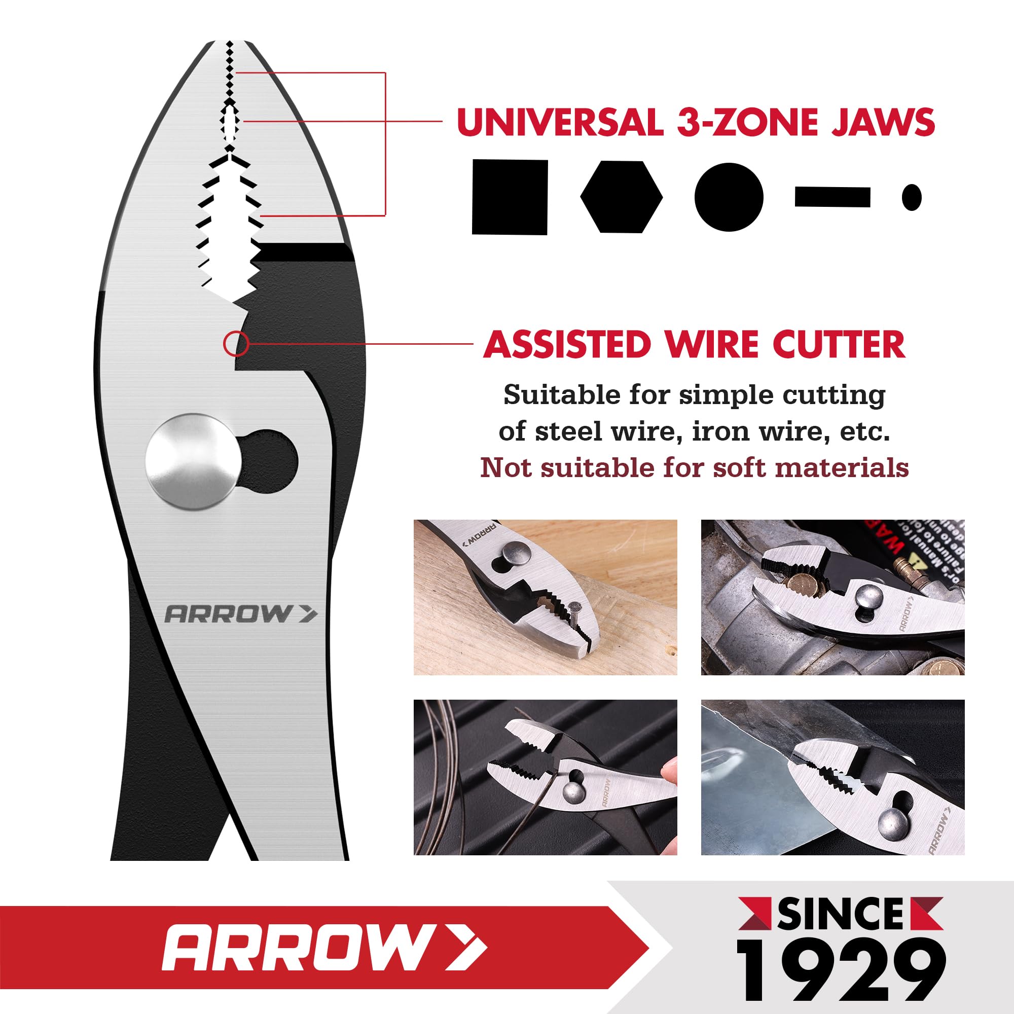 Arrow Slip Joint Pliers - 8 Inch High Carbon Steel -3 Arrow Slip Joint Pliers - 8 Inch High Carbon Steel -3