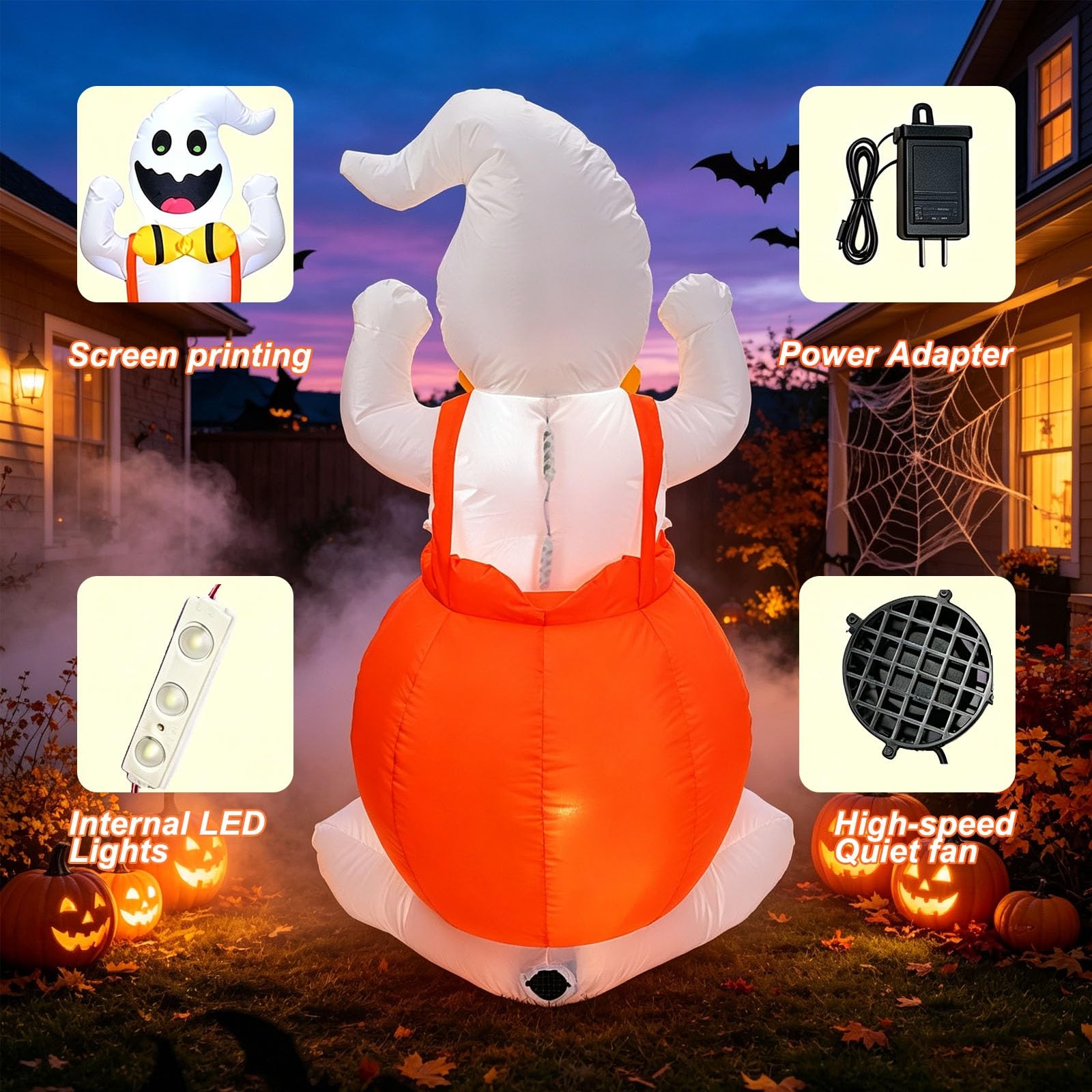 1,2M Fantasma e Zucca Gonfiabili Halloween, Decorazione Halloween con LED