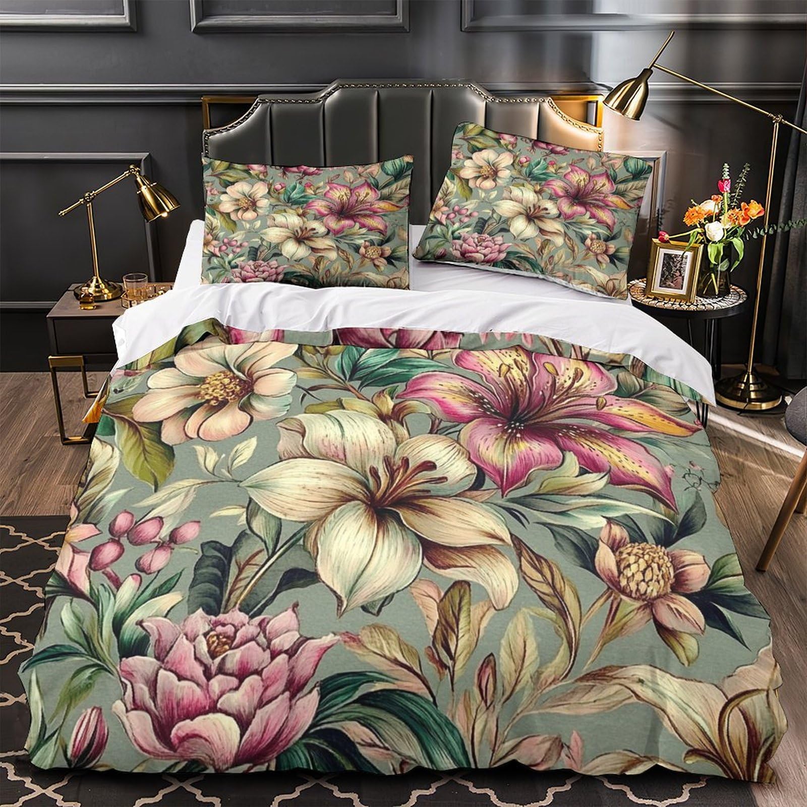 Housse de couette 260x220cm douce hypoallergique parure de lit imprimé 3D floral