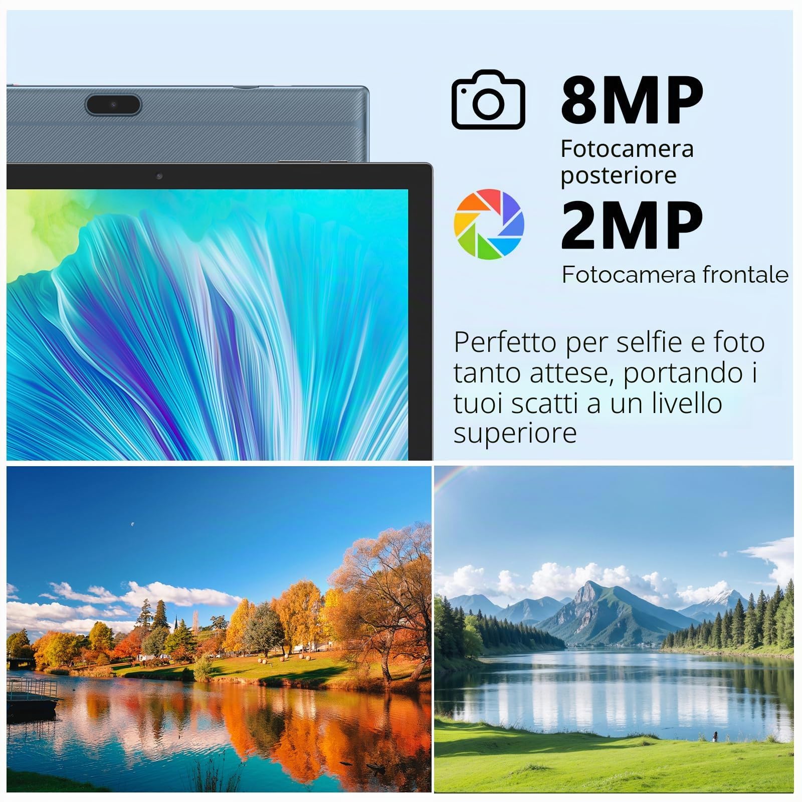 NOVOJOY 2 in 1 Tablet da 10 Pollici con Sistema Operativo Android 14, Tablet con Tastiera, Mouse, Custodia, Stilo, 64GB ROM+8GB RAM, Fotocamera Doppia 2MP+8MP, Processore Quad Core, Batteria da