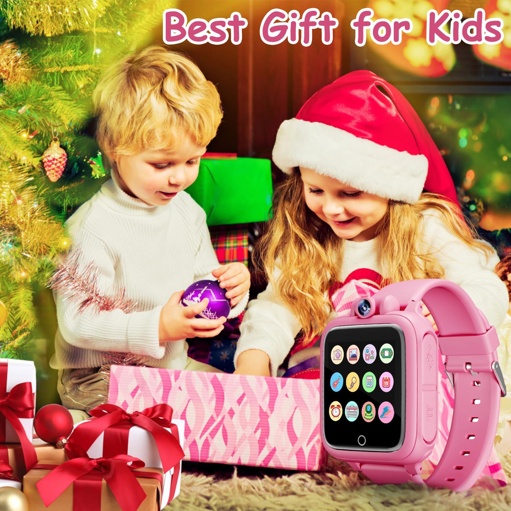 Diswoe Reloj Inteligente Niños, Smartwatch Niña 3 4 5 6 7 8 9 10 11 12 años, Regalo Niña con 14 Juegos, Cámara Giratoria de 90°, Despertador y HD Pantalla Táctil, Regalos para Niños y Niñas