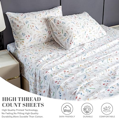 Miniatura 3 de Bedlifes - Juego de sábanas tamaño matrimonial ultrasuave, transpirable, con bolsillo profundo de flores sedosas, 100% microfibra, 4 piezas, tamaño