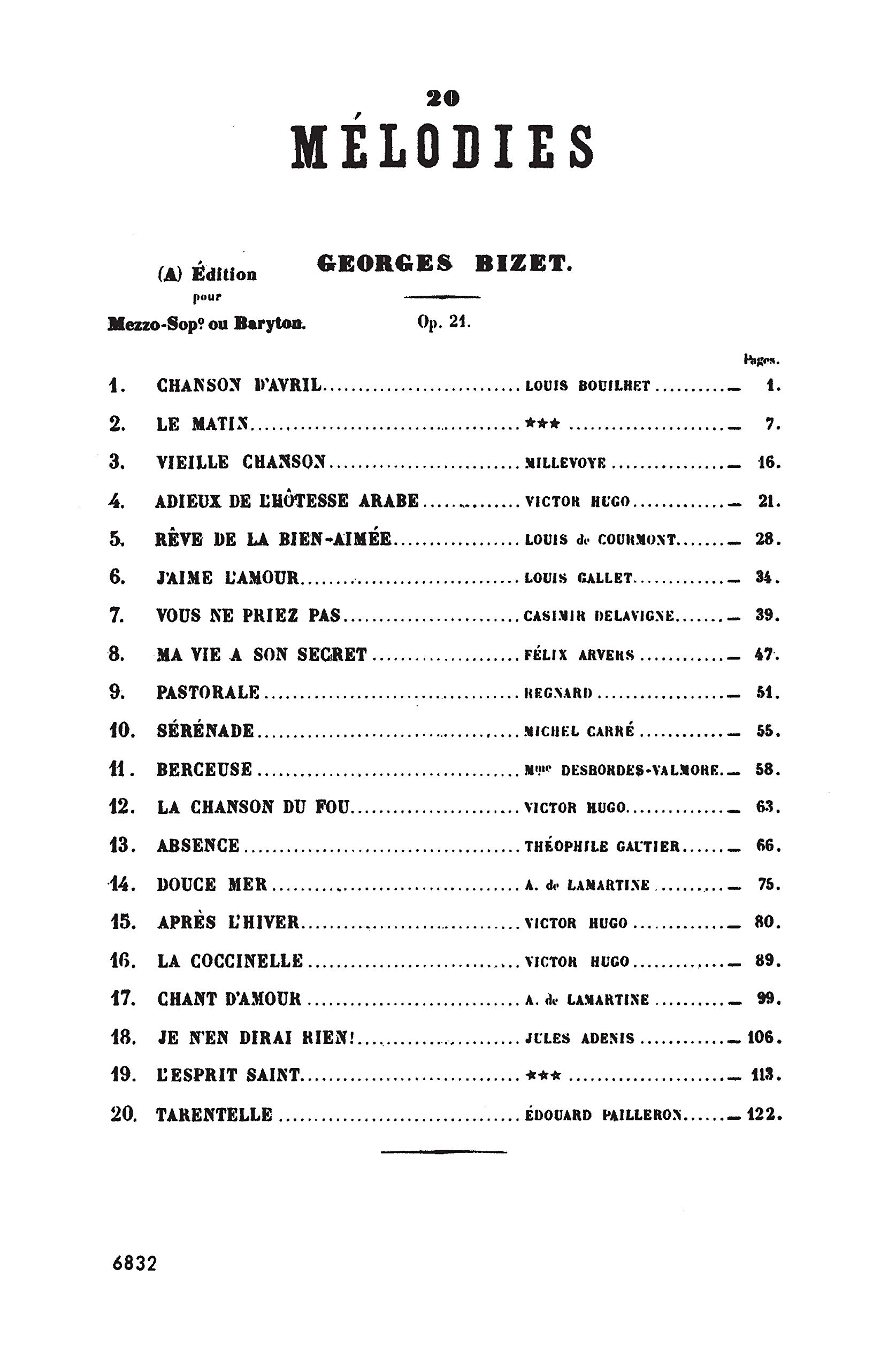 20 Melodies: Mezzo-soprano or Baritone