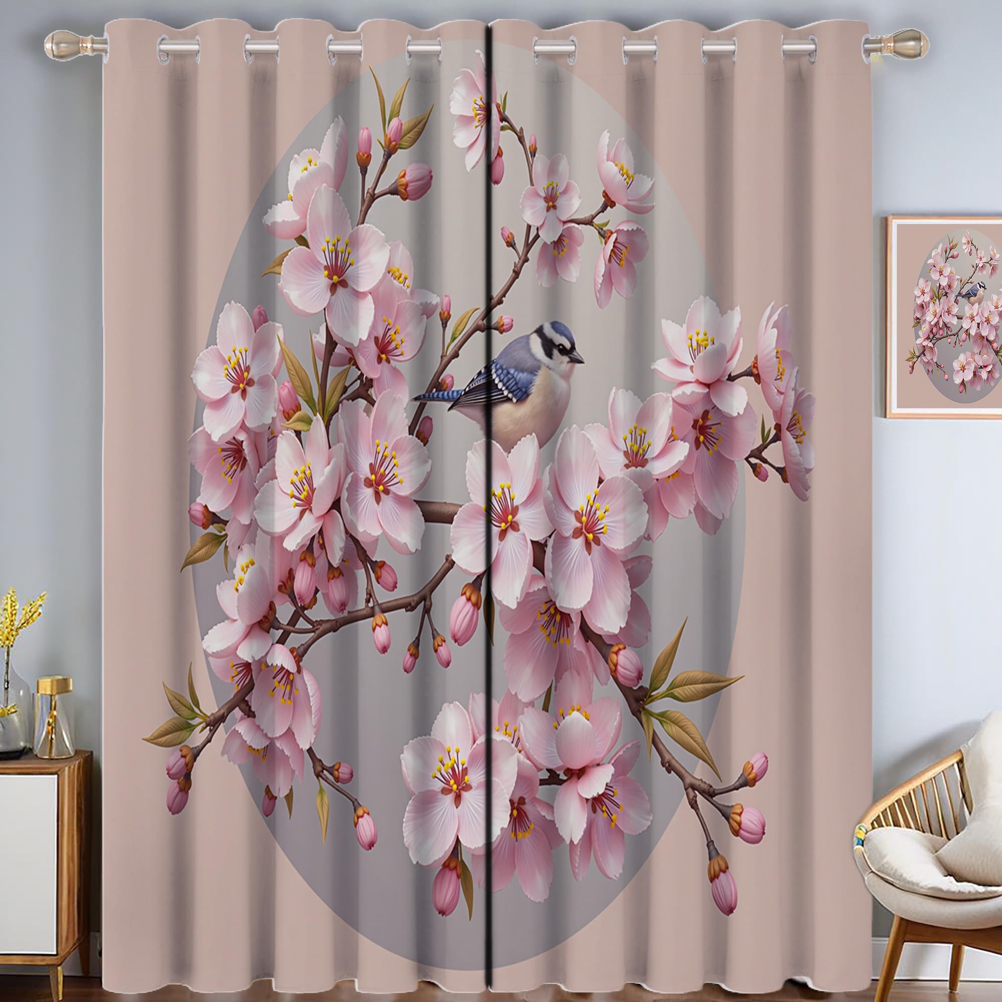 Rideau et draperies intérieurs style artistique japonais occultant thermique rose blush