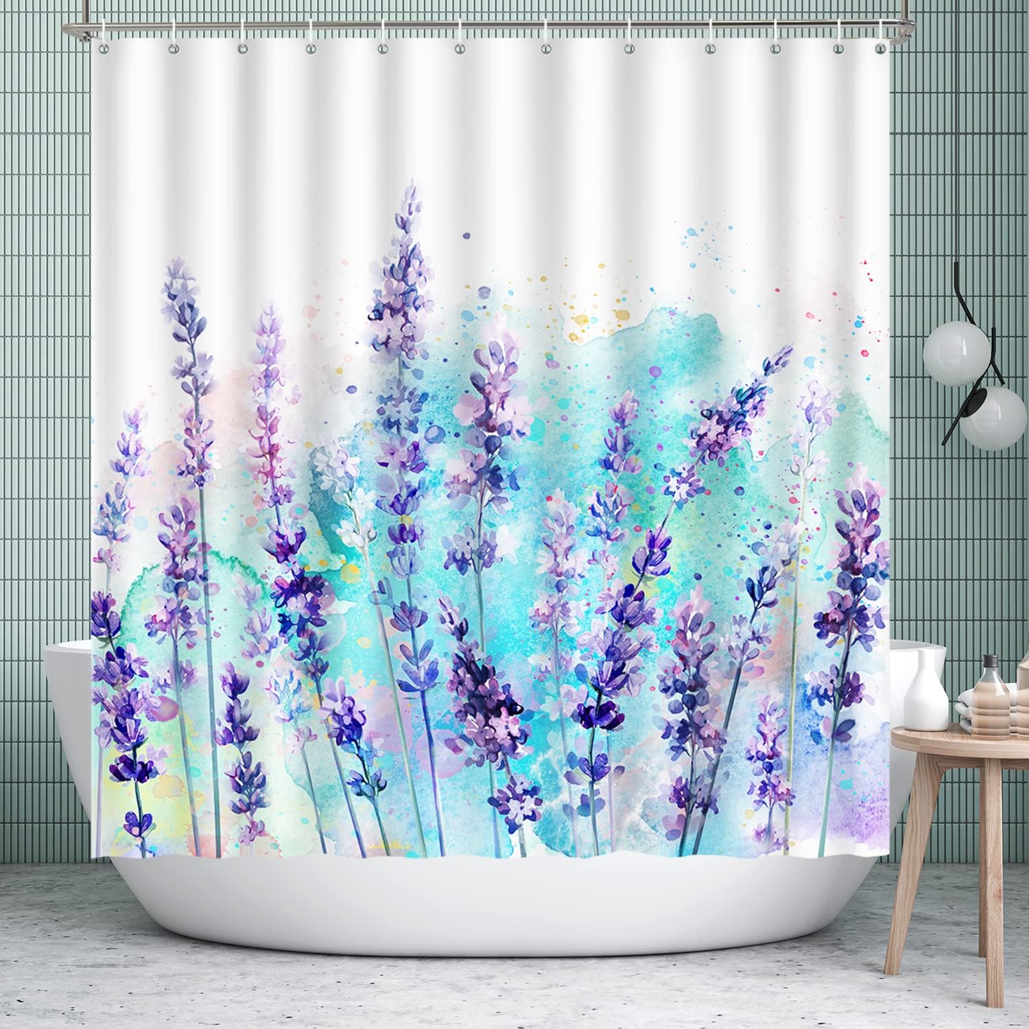 Lokigo Purple Shower Curtain, Shower Curtain Flowers, Teal
