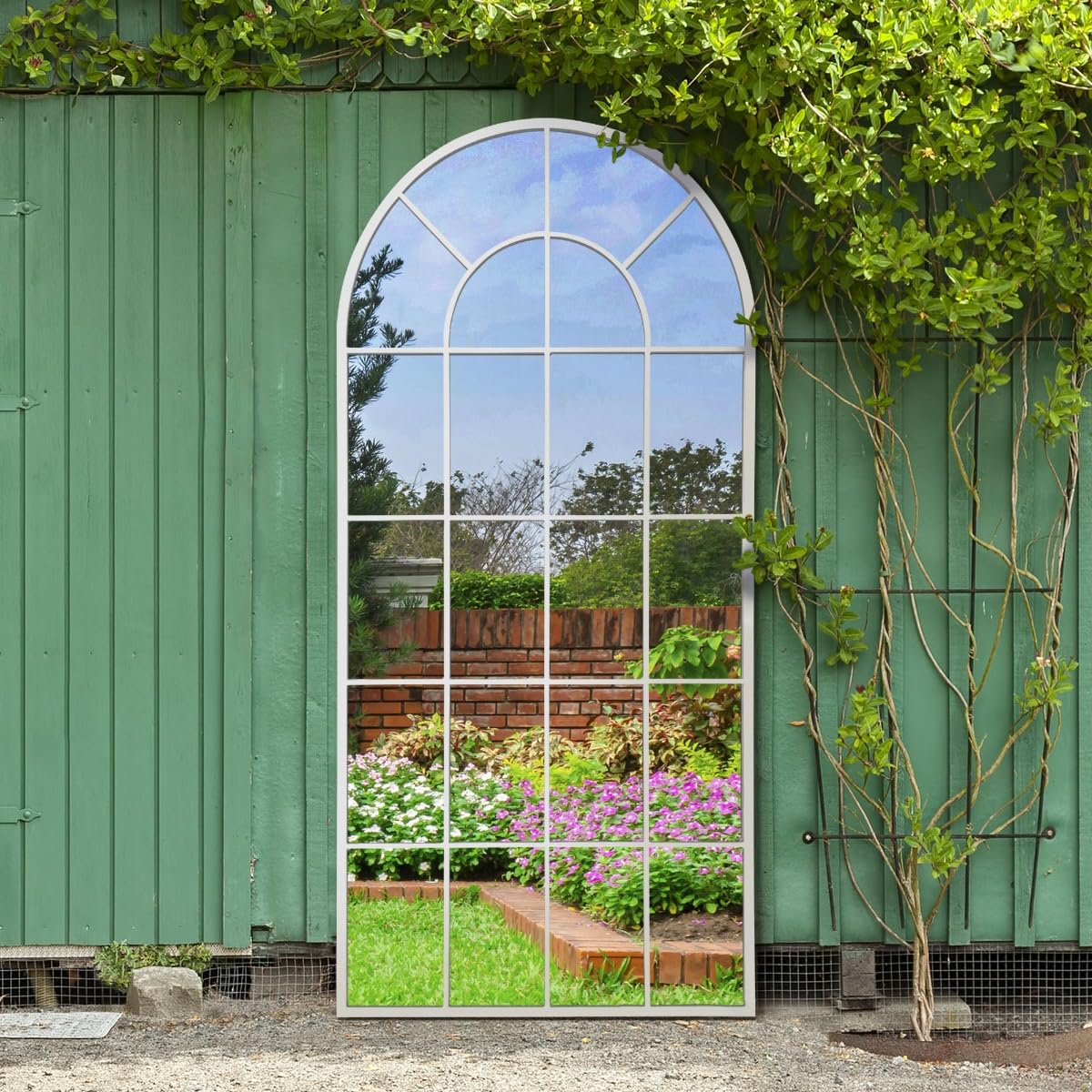 XL White Framed Arched Window Garden Mirror 71""X33.5"" 180x85cm MirrorOutlet