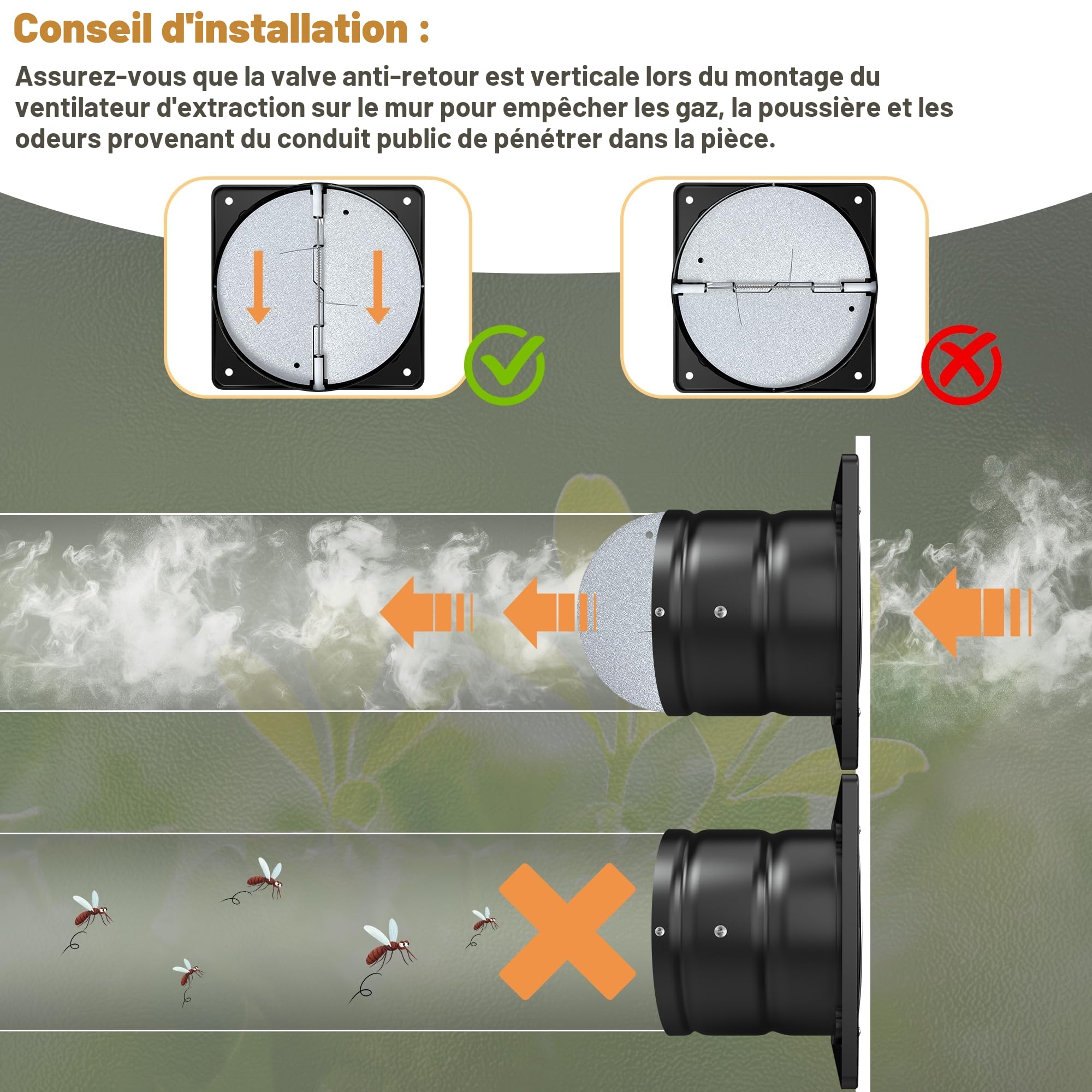 150 mm Extracteur d'Air Chaud 525m³/h– Puissant, Silencieux, et Efficace | Valve Anti-Retour | Prévention de l'Humidité et Refroidissement | Idéal pour Cuisine, Salle de Bain, Noir