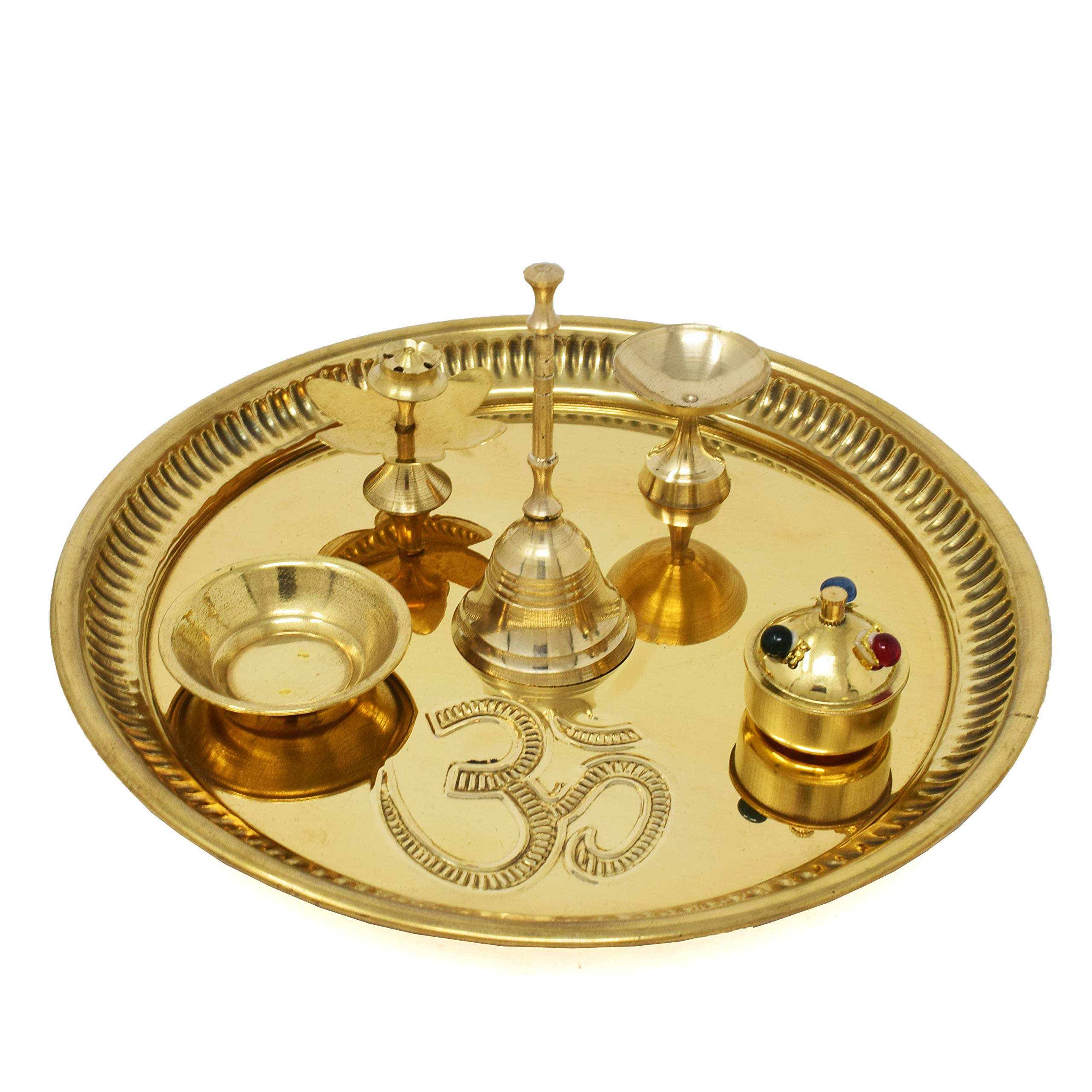 Buy Hashcart Pooja Brass Plate Set (Dia 8.85 In) Indian Decorative