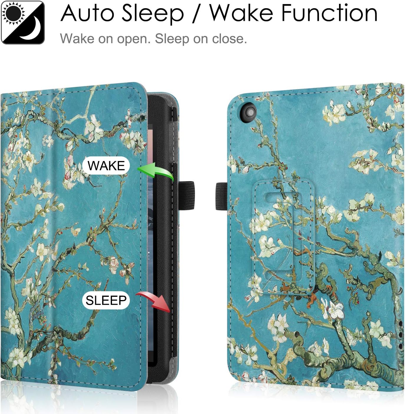 Fintie Folio Case for Amazon Fire 7 Tablet (9th Generation, 2019 Release) - Slim Fit PU Leather Standing Protective Cover with Auto Wake/Sleep, Blossom