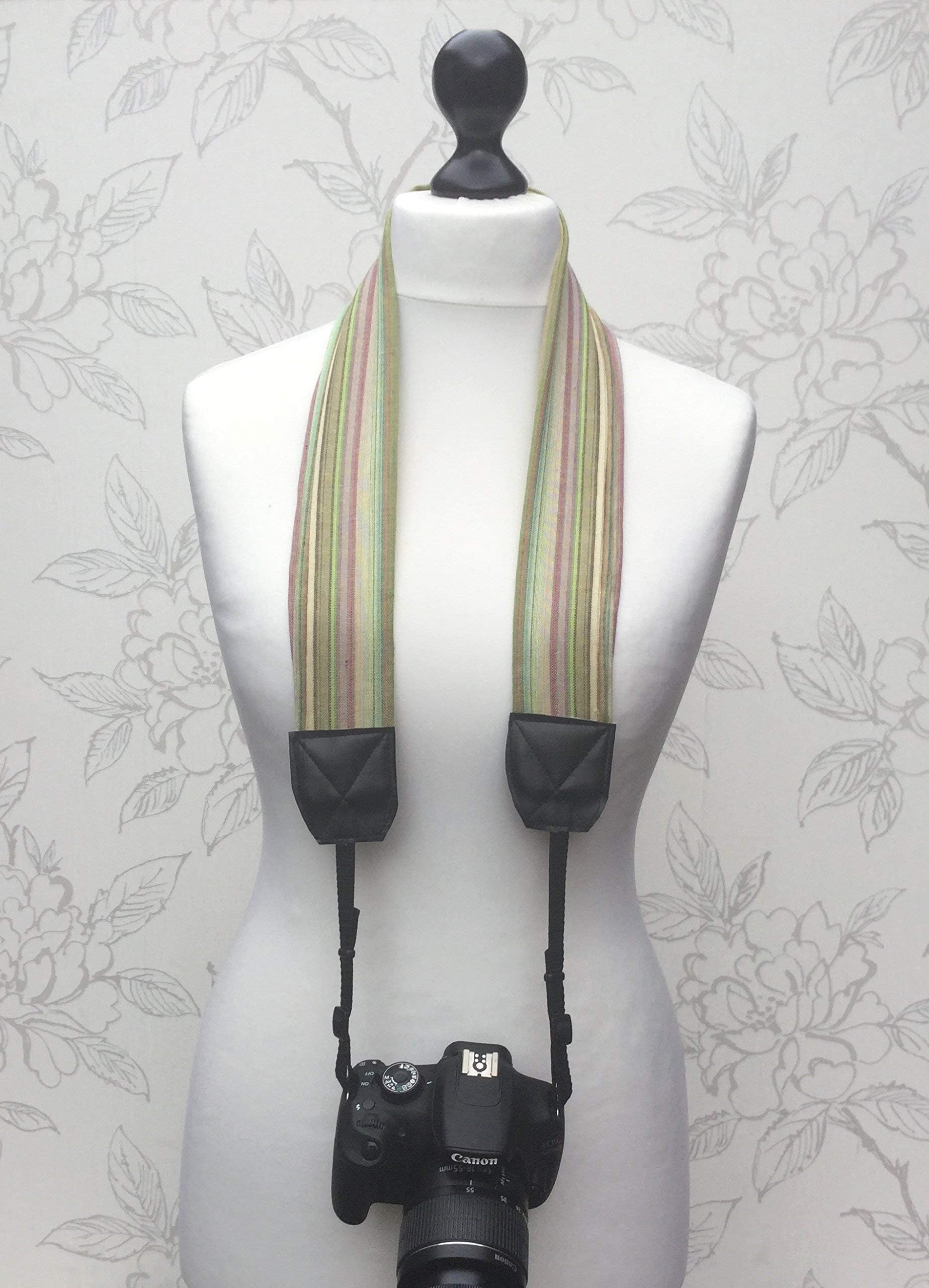 Handmade Green Striped Pashmina Scarf DSLR Strap
