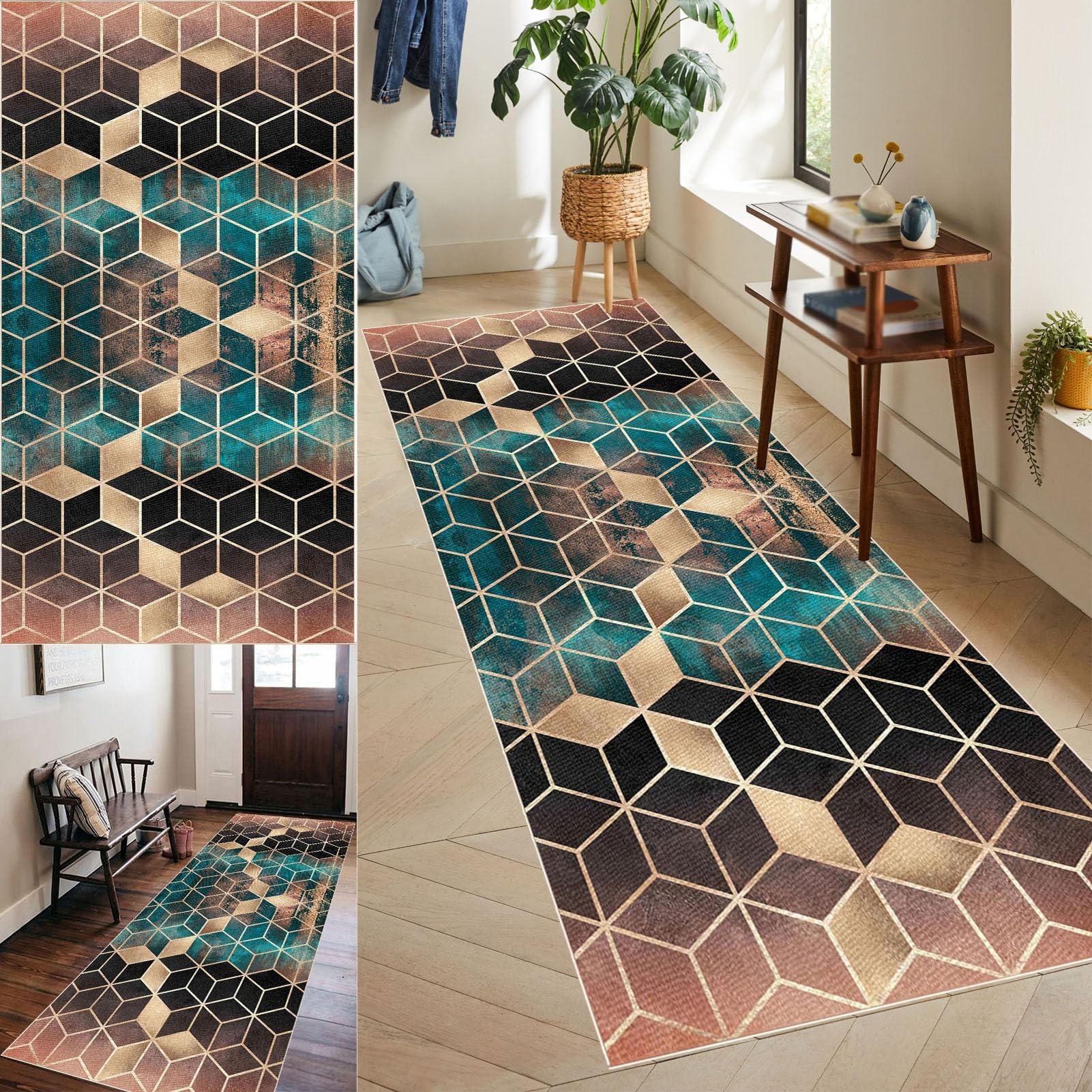 Runner Rug for Hallways Long Carpet Runner Non-Slip Kitchen Runner Mat Washable Floor Carpet Hall Runners for Hallway Bedroom Living Room Laundry Room Kitchen Entryway Corridor Area Rug 80 x 100 cm