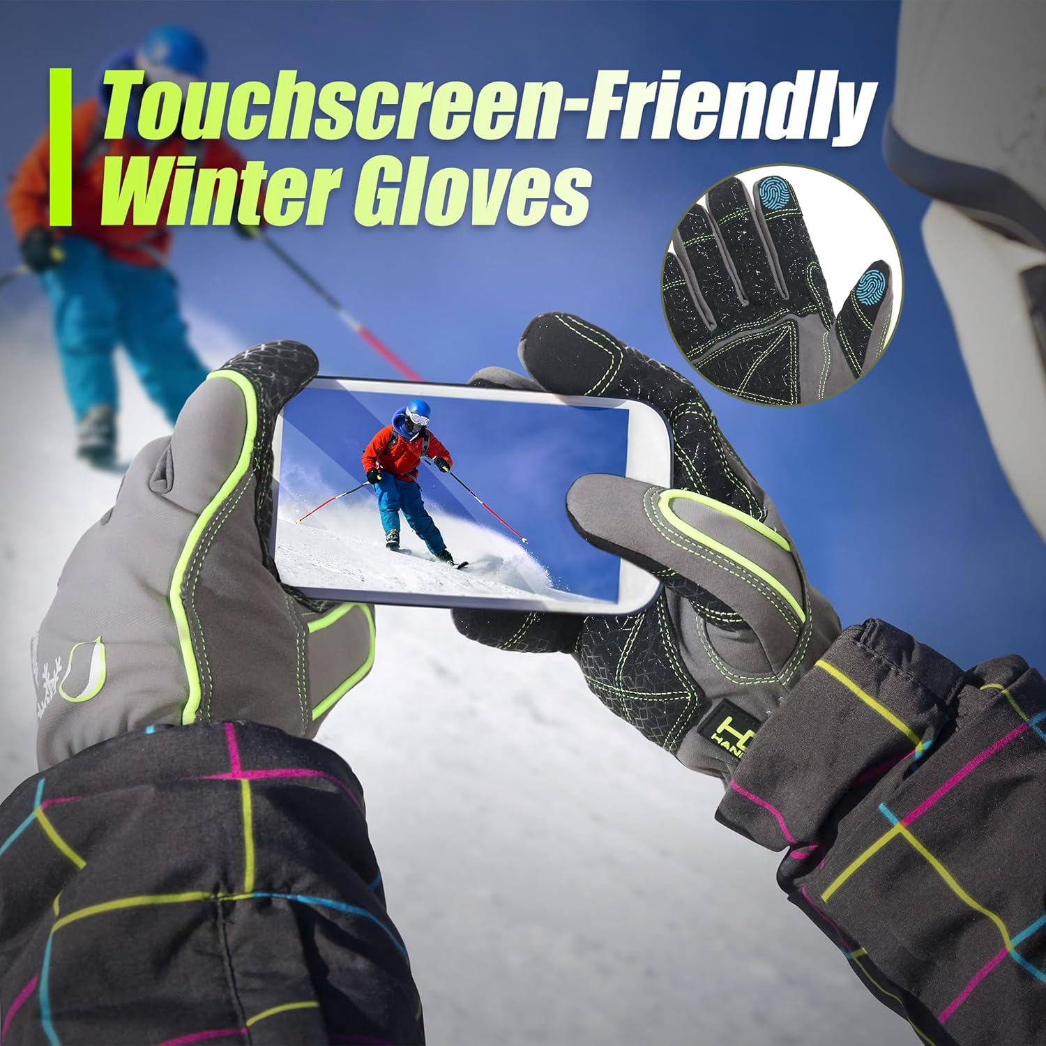 HANDLANDY Waterproof Insulated Work Gloves, 3M Thinsulate Thermal Winter Gloves for Men Women Touch Screen, Warm Ski Snowboard Cold Weather Gloves (Green-men Size, Large) - Image 5