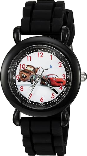 Disney Pixar Cars Lightning McQueen - Reloj para niños de 3 a 5 años, reloj analógico, juguetes Lightning McQueen, bisel negro y correa negra