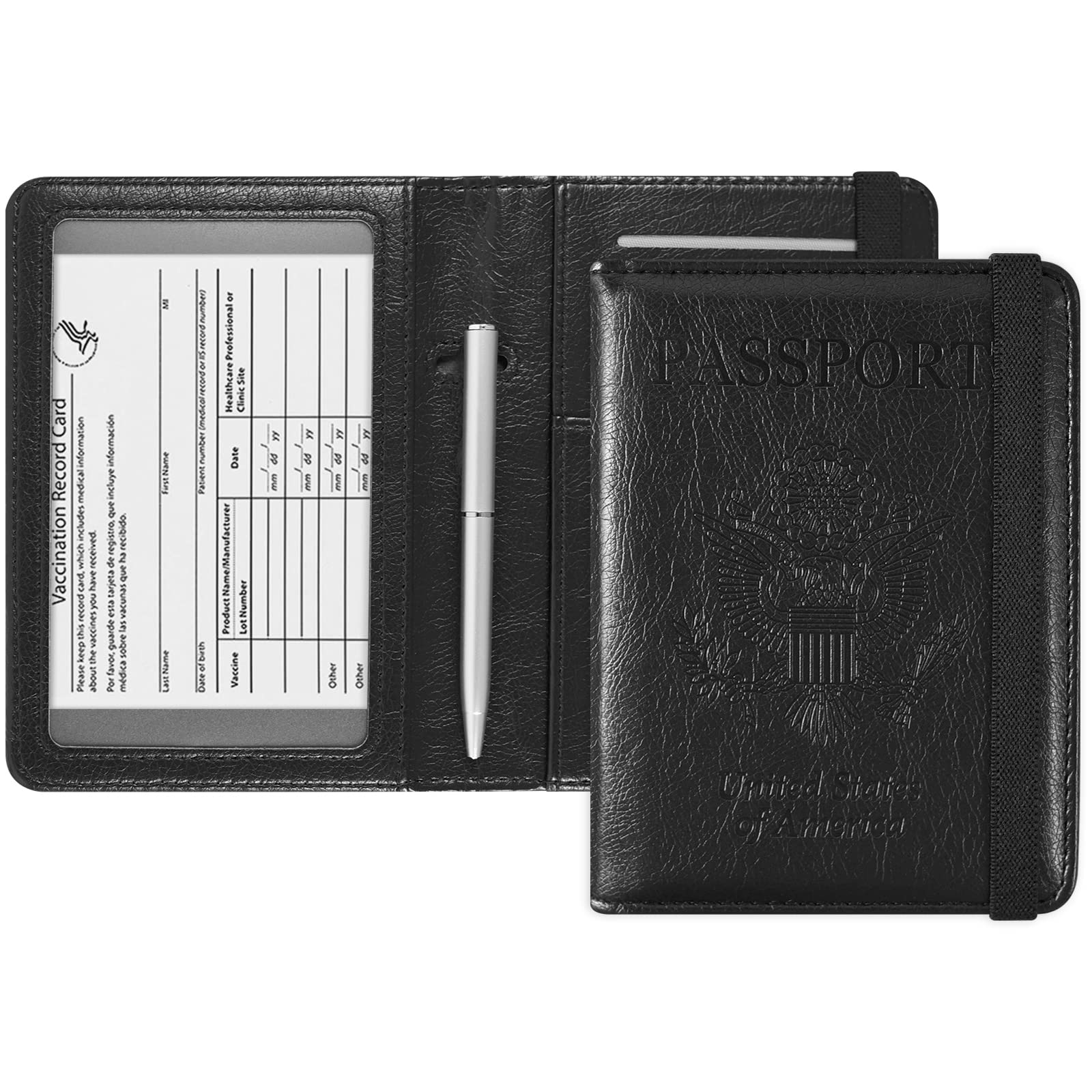 Photo 1 of ACdream Passport and Vaccine Card Holder Combo, Cover Case with CDC Vaccination Card Slot, Leather Travel Documents Organizer Protector, with RFID Blocking, for Women and Men, Soft Black AC - Soft Black
