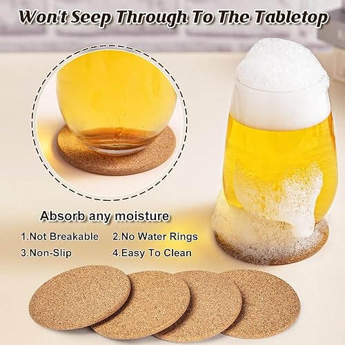 Miniatura 3 de Posavasos de corcho para bebidas, 40 posavasos reutilizables de borde redondo a granel, 3.5 pulgadas de grosor, absorbentes, resistentes al calor,