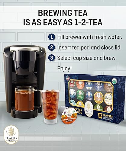 Miniatura 3 de Teavity - Paquete variado de cápsulas de té orgánicas  Cápsulas de té caliente o hielo para Keurig, manzanilla, desayuno inglés, té negro, cápsulas