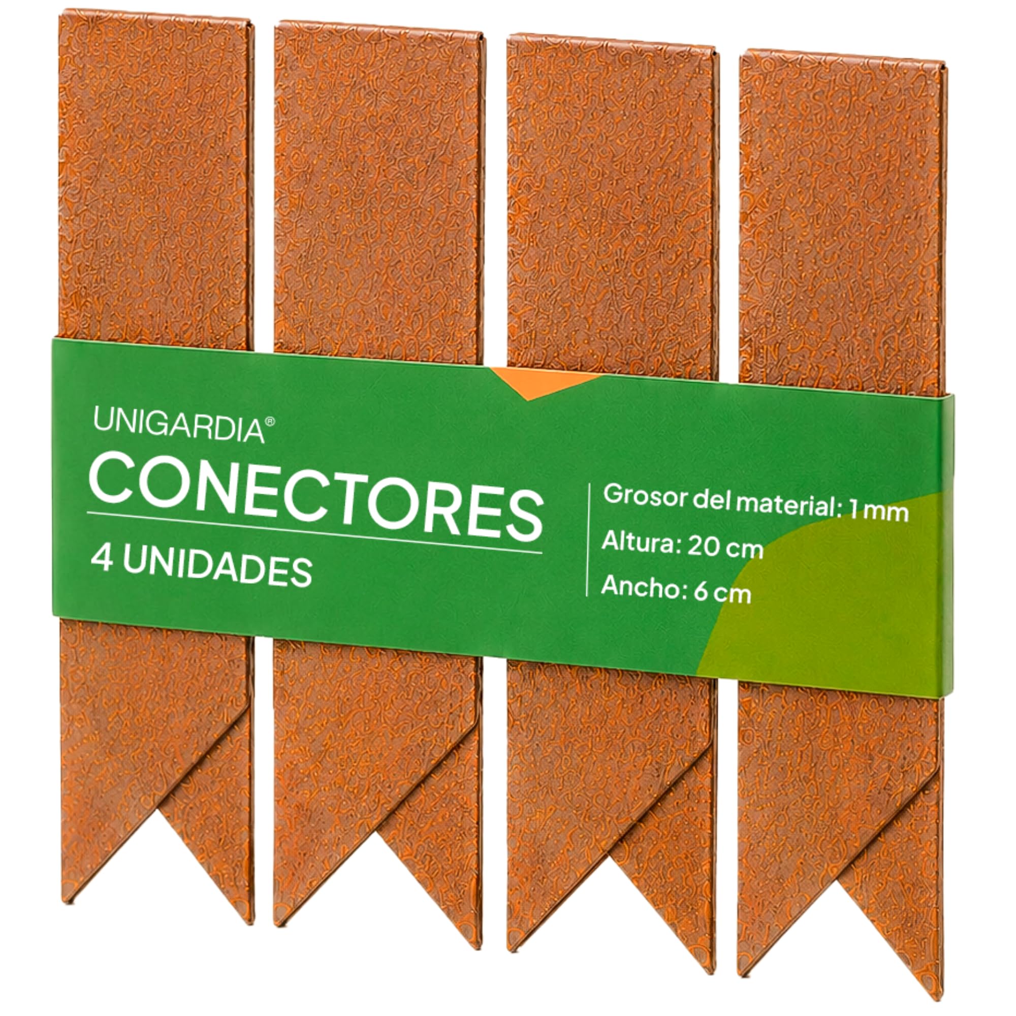 UNIGARDIA Juego de 4 Conectores de Acero Corten para Bordes de Jardín, Altura 20 cm - Elemento de Unión para Borduras de Césped - Grosor 1 mm