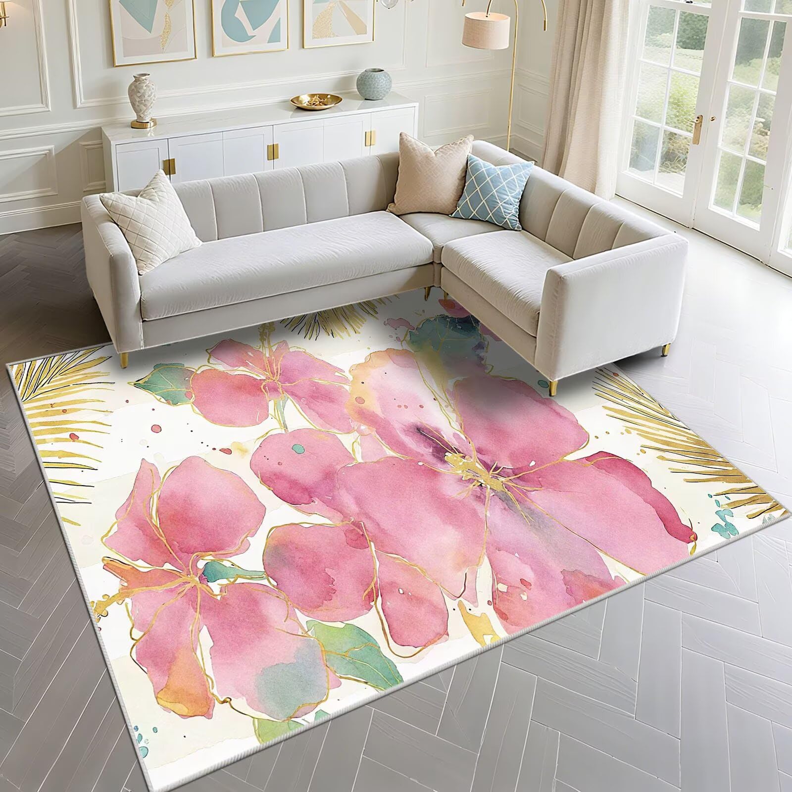 Tapis de salon motif floral moderne rose pour réveiller la décoration de la chambre