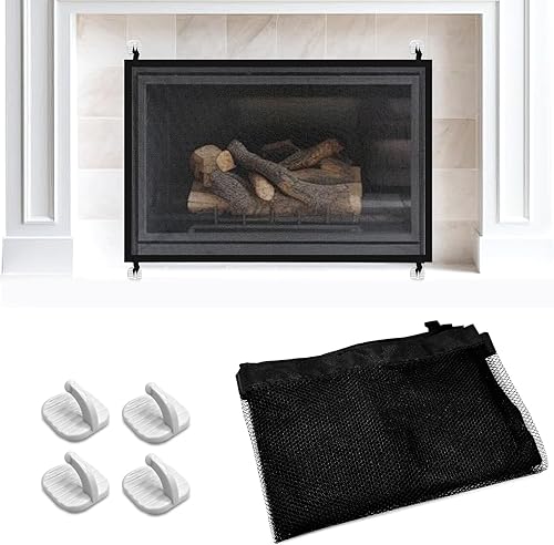 Puerta de seguridad para chimenea, 43 x 28 pulgadas, instalación sin taladro, barrera de malla de poliéster para bebés y mascotas para chimenea de