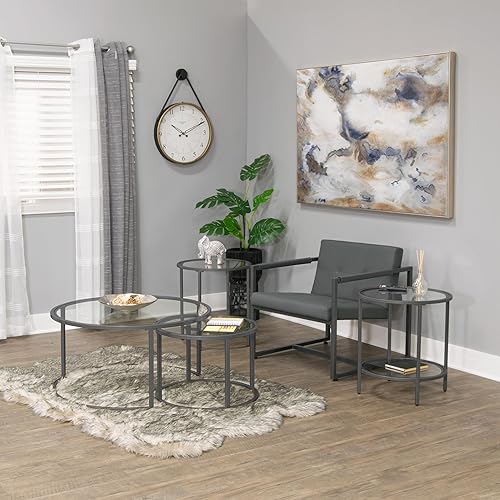 Miniatura 2 de SD STUDIO DESIGNS Camber Elite - Juego de mesa auxiliar redonda de metal y vidrio, 35 pulgadas Mesa nido de café,Mesa de centro redonda de 28",Mesa