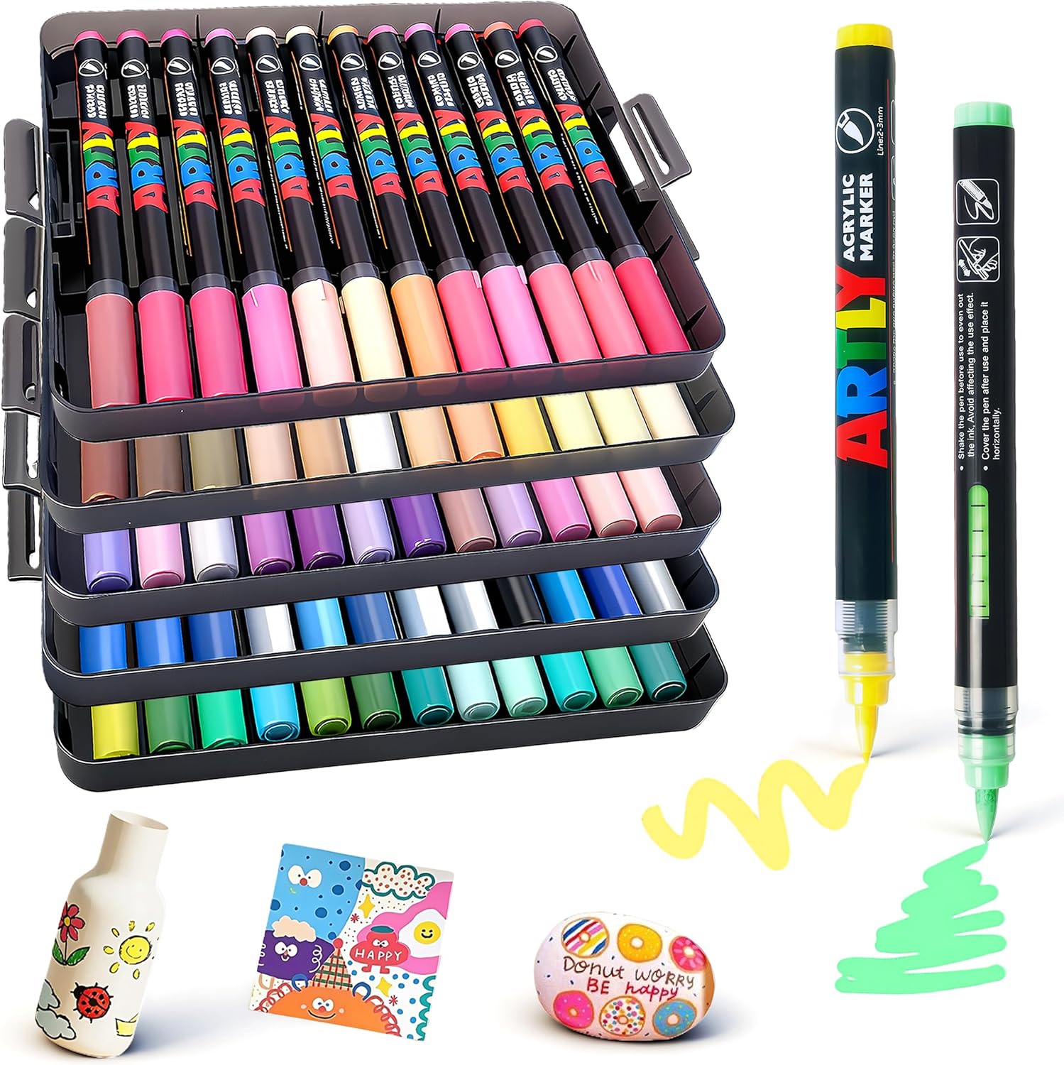 Acrylic Markers Set, Acrylic Paint Pens for Rock, Wood, Glass, Ceramic, Canvas, DIY Crafts Automatic Ink Control System with Soft Tip (60)