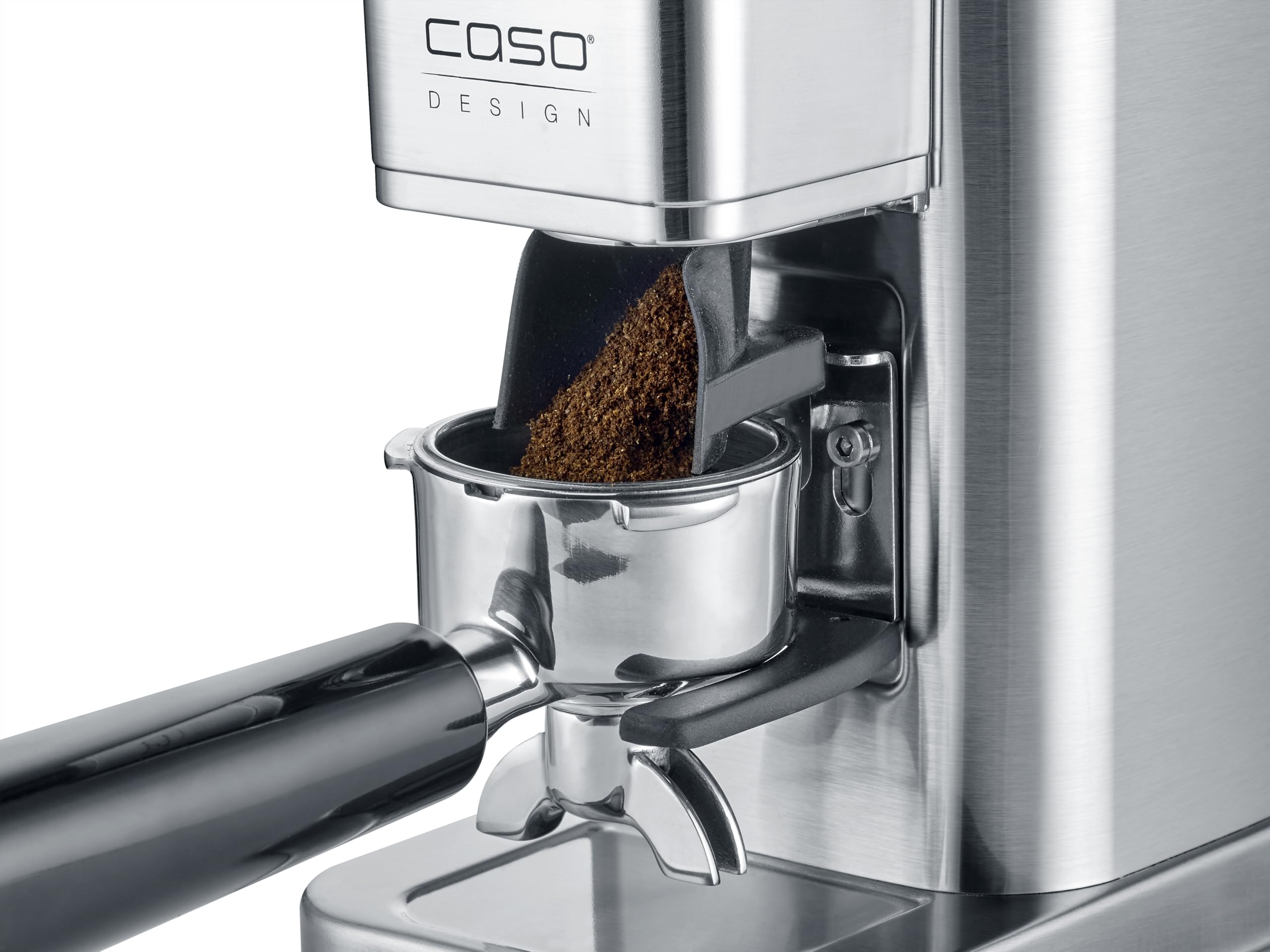 CASO BaristaChef Inox - moulin à café électrique, broyeur conique en acier inoxydable durable, avec support pour porte-filtre