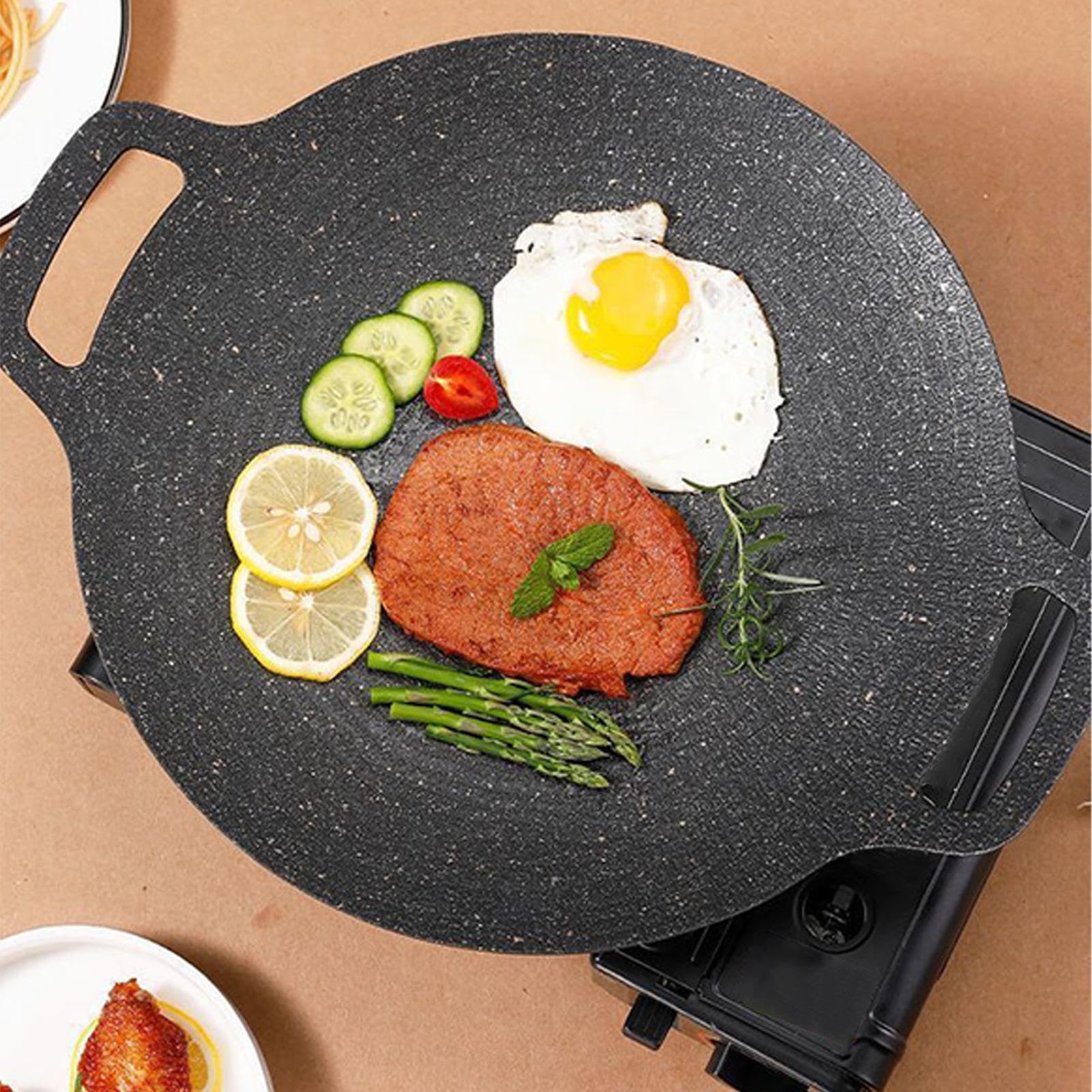 Sartén De Plancha Coreana Antiadherente,Plancha de Hierro Fundido para Cocina con Asas | Utensilios De Cocina Con Cepillo Guantes Y Pinzas,para Bistec Mariscos Verduras Tortitas Carnes Costillas